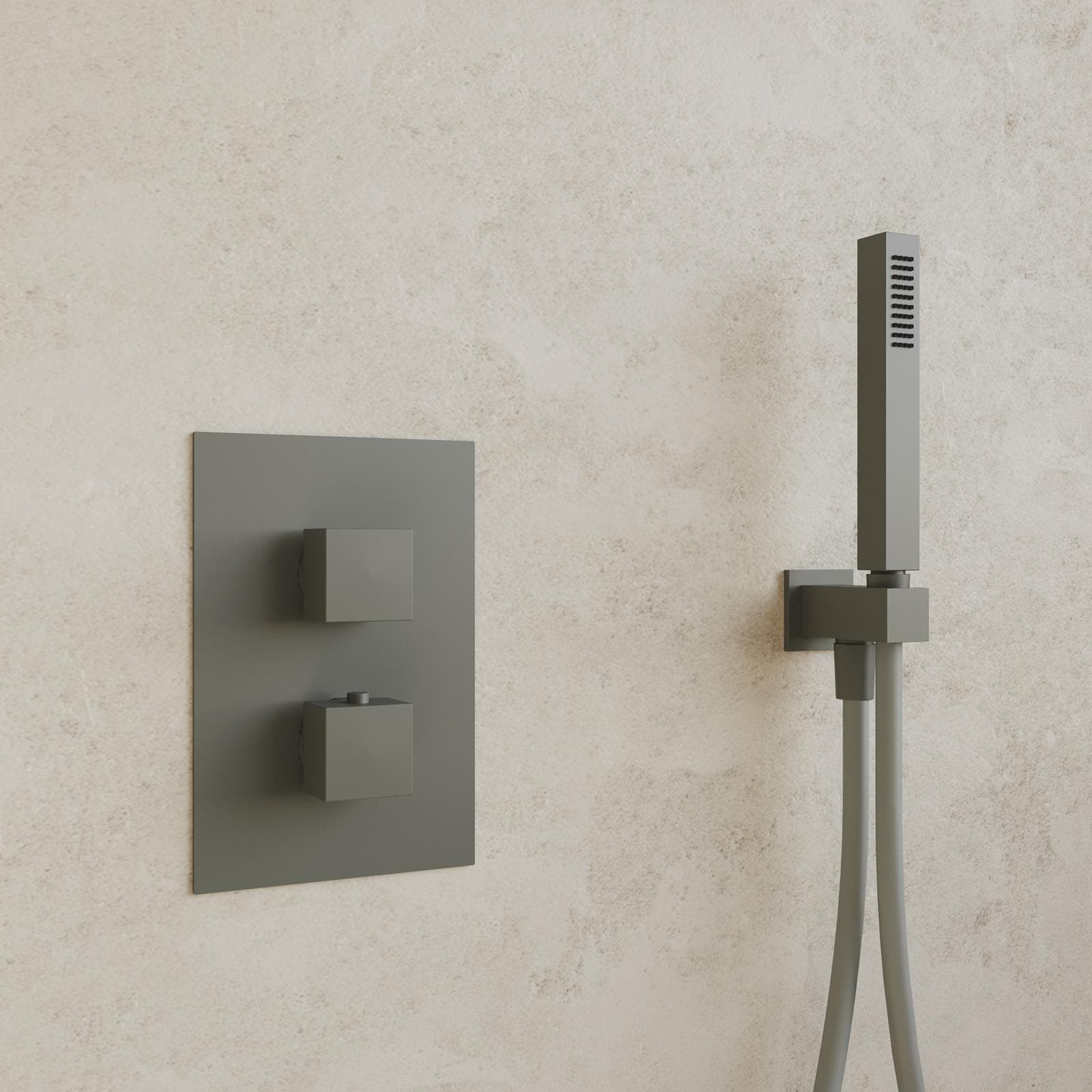 Set incasso doccia termostatico con deviatore e set doccino con braccio doccia e soffione 30 x 30 cm fango - Kyria