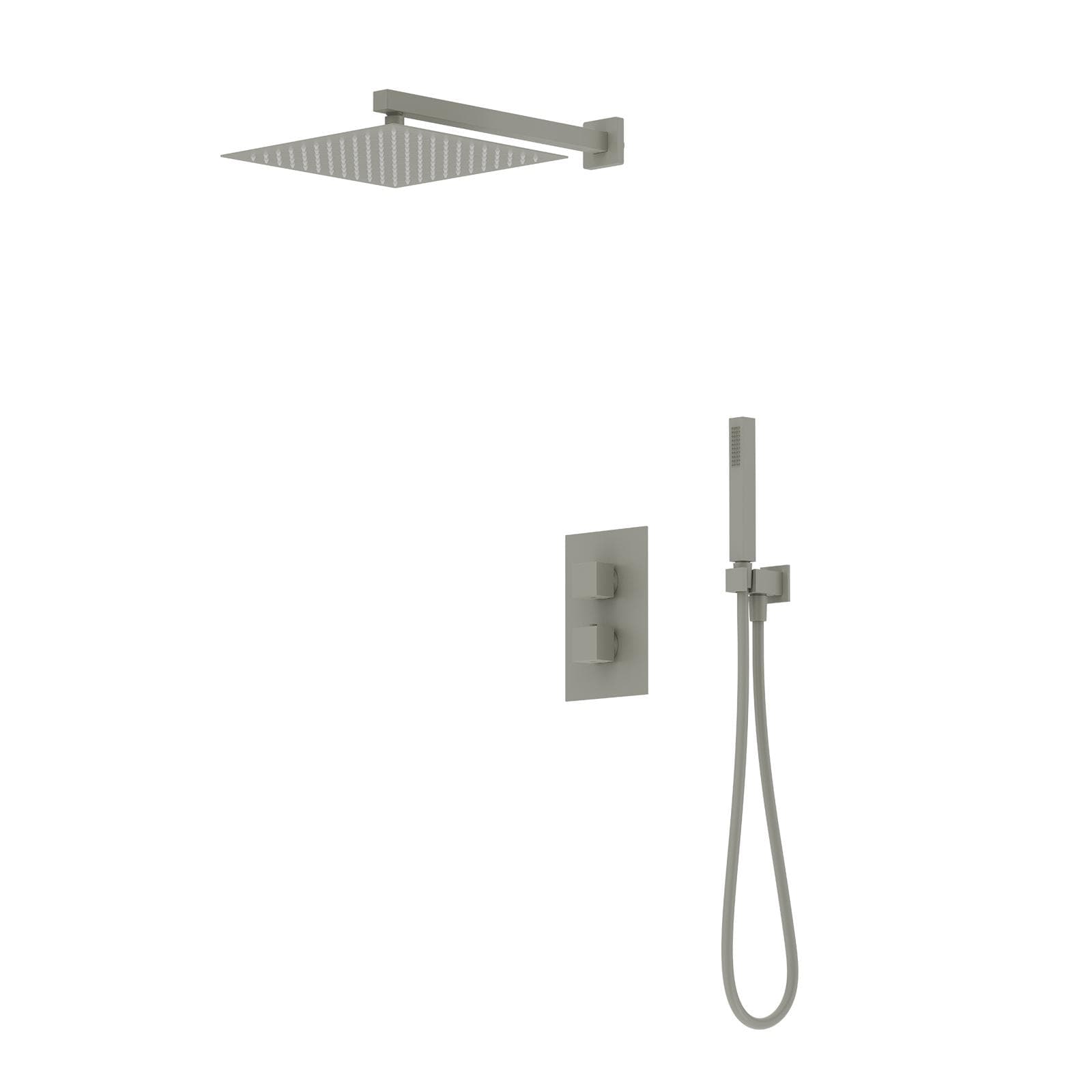 Set incasso doccia termostatico con deviatore e set doccino con braccio doccia e soffione 30 x 30 cm fango - Kyria