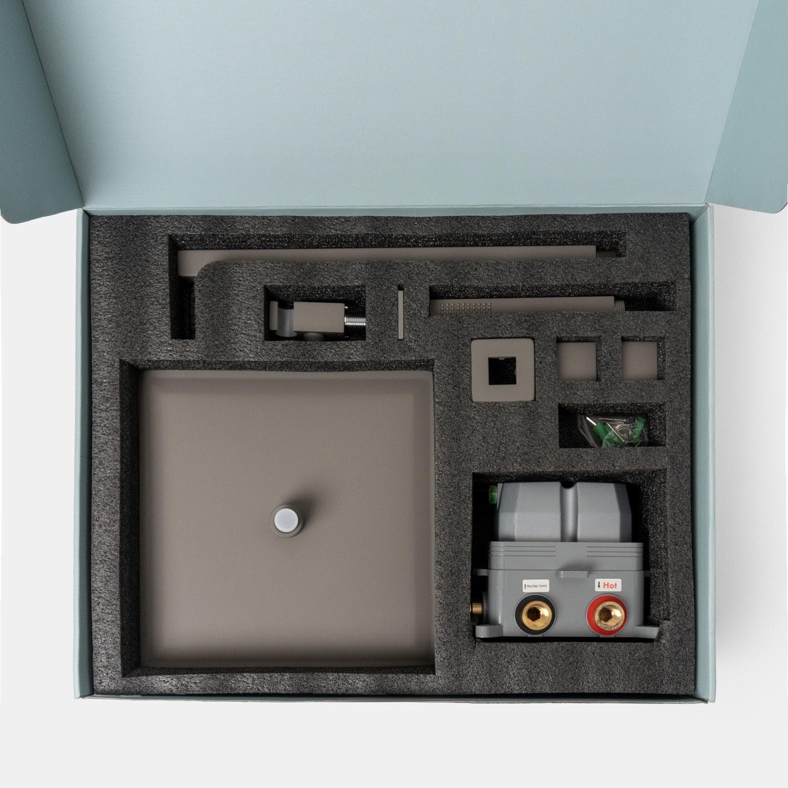 Set incasso doccia termostatico con deviatore e set doccino con braccio doccia e soffione 30 x 30 cm fango - Kyria