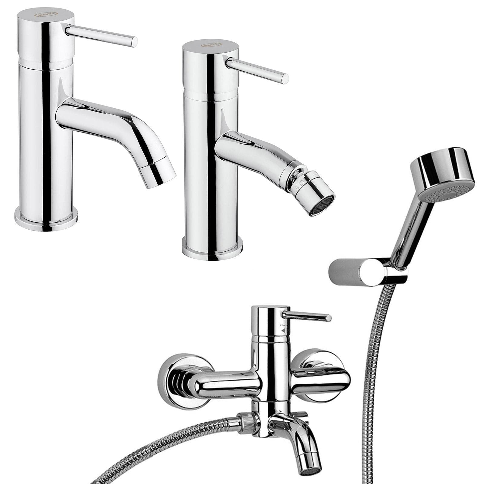 Set Jacuzzi - Rubinetteria Gun miscelatore lavabo + bidet + vasca con accessori ottone cromato