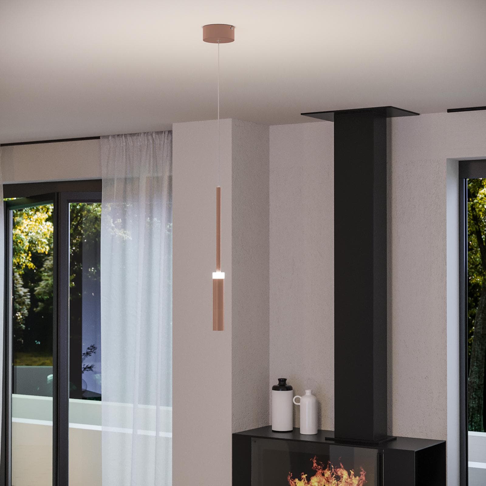Set lampada a sospensione 140h cm e 2 applique in alluminio color bronzo