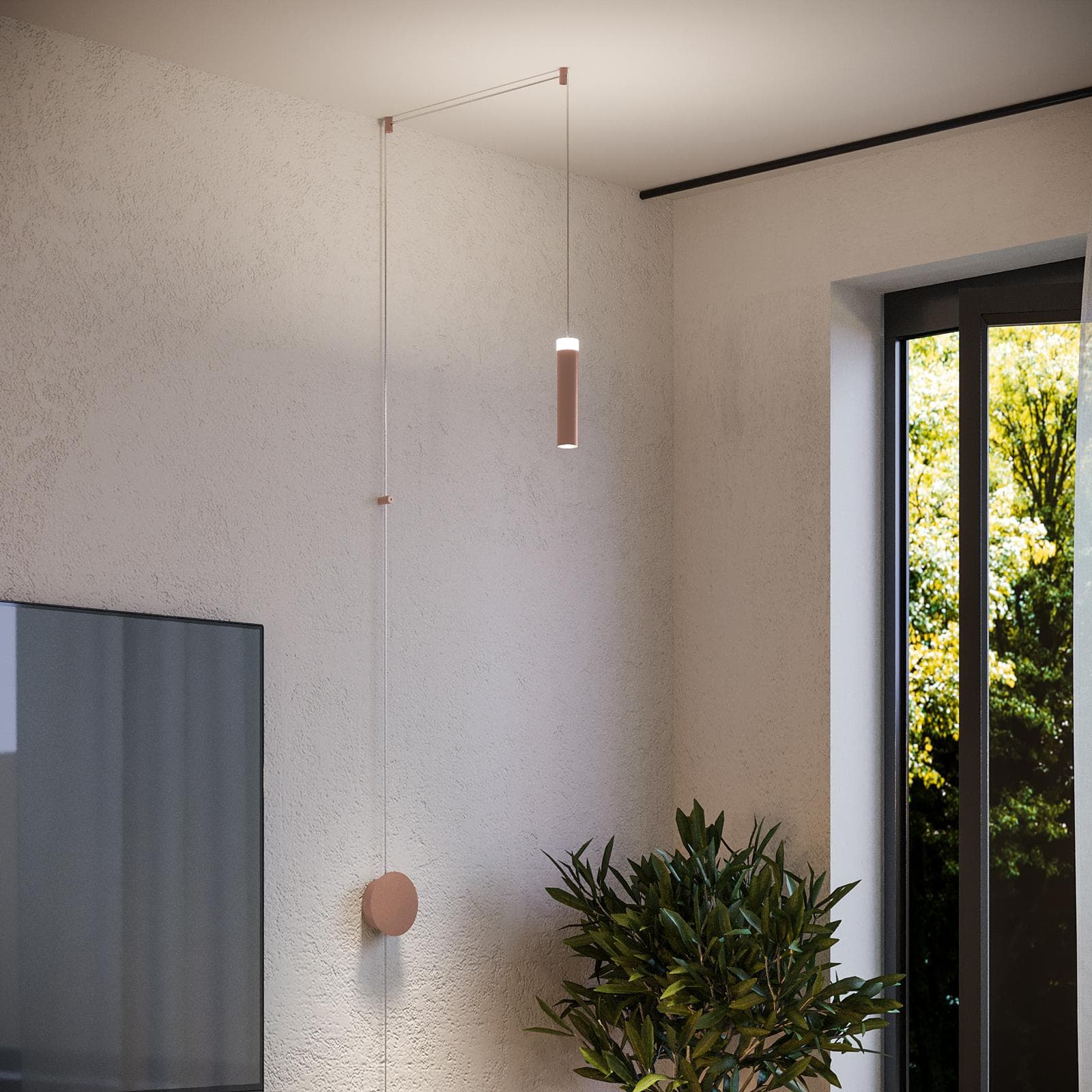 Set lampada a sospensione 140h cm e 2 applique in alluminio color bronzo
