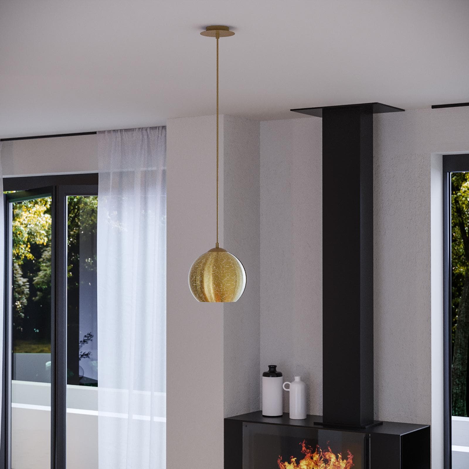Set lampada a sospensione 20 cm e 2 applique in vetro con foglia oro