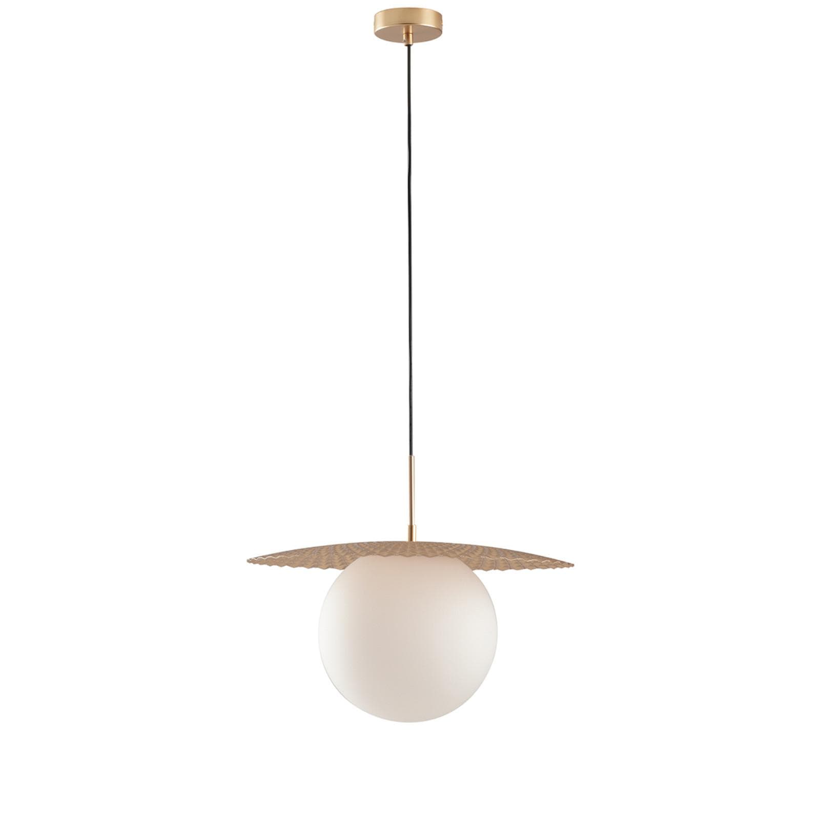 Set lampada sospesa rotonda 30 cm e 2 applique in metallo oro con diffusore opale