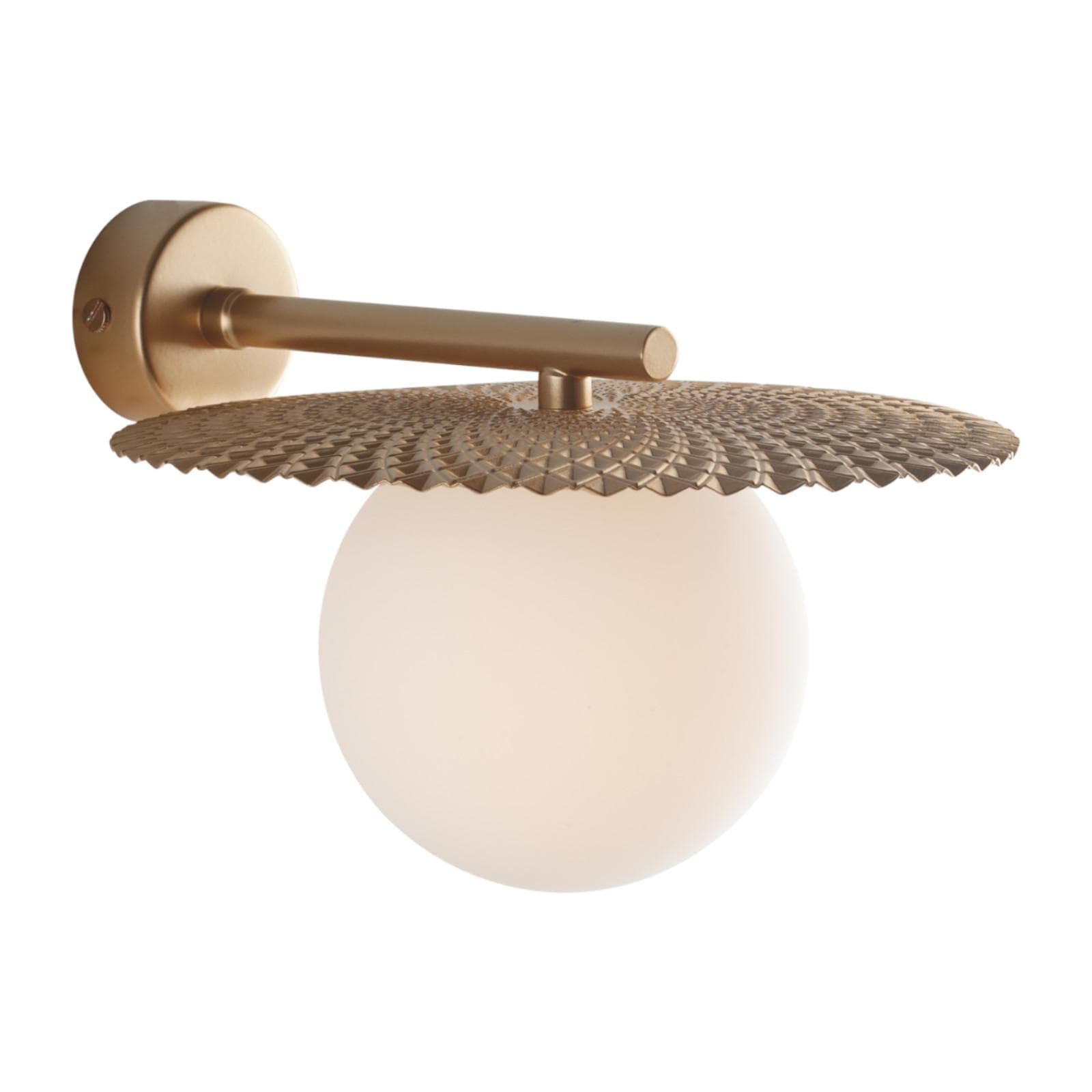 Set lampada sospesa rotonda 30 cm e 2 applique in metallo oro con diffusore opale
