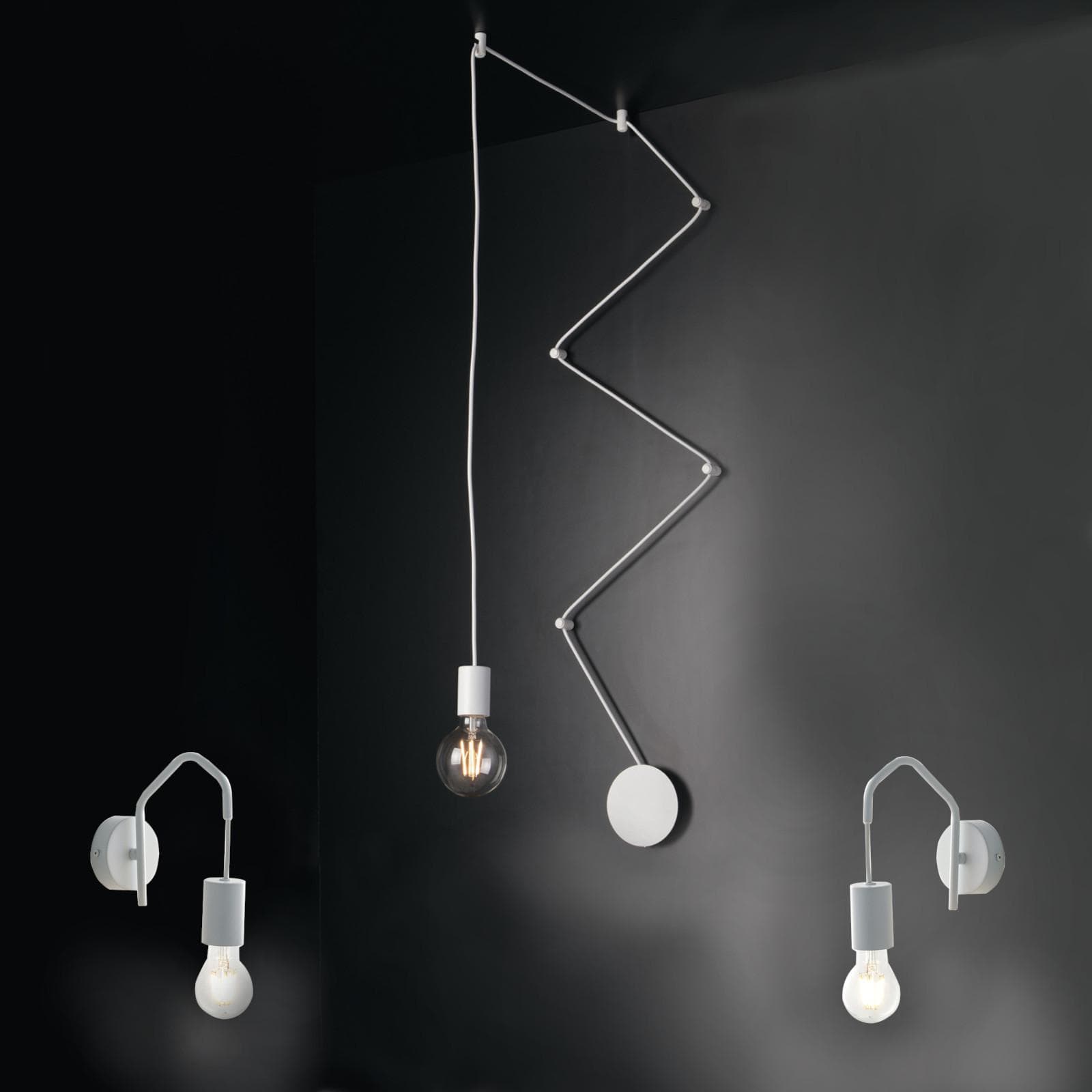 Set lampada a sospensione e 2 applique con 4 deviatori inclusi in metallo bianco