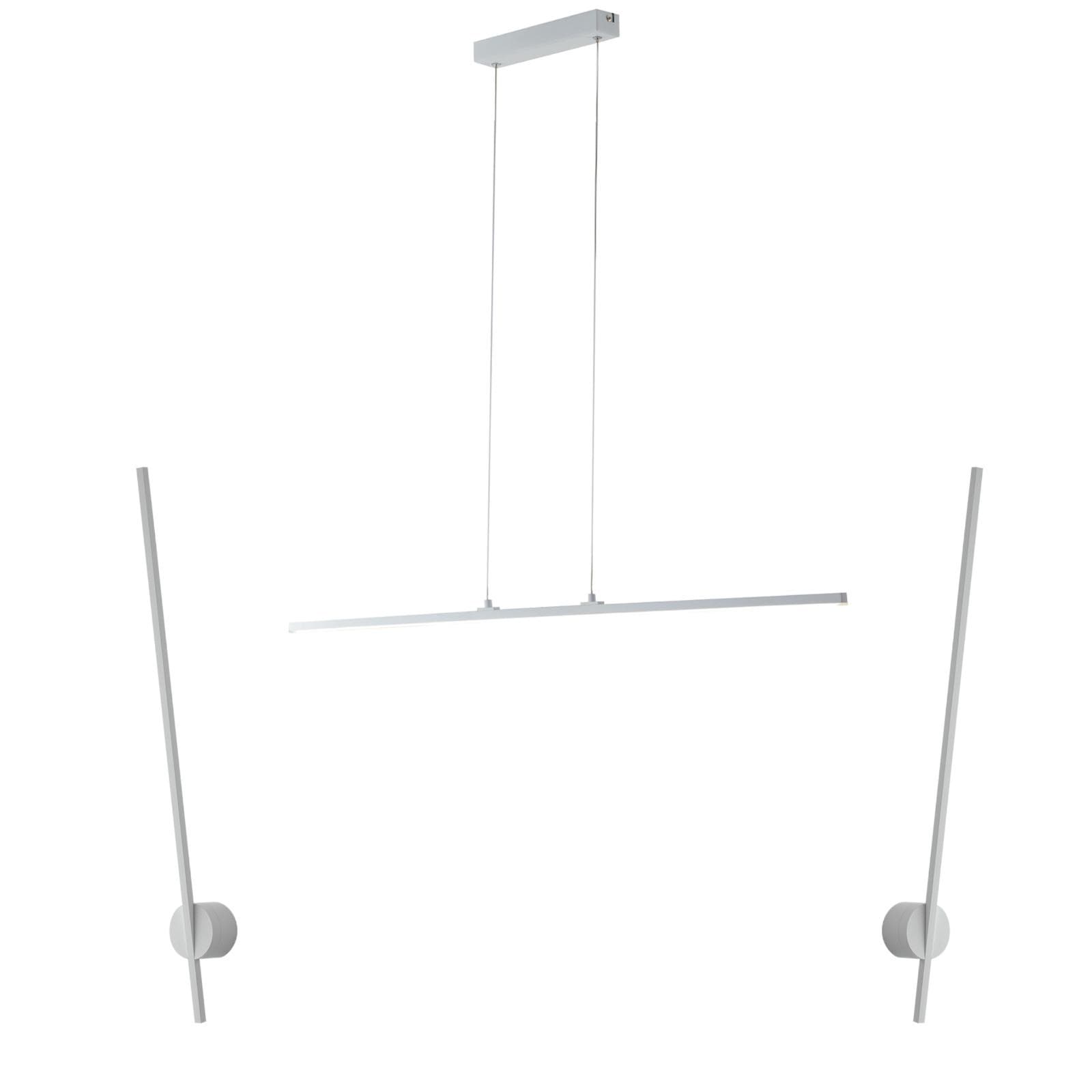 Set lampada da soffitto 150 cm e 2 applique a luce calda in alluminio bianco goffrato