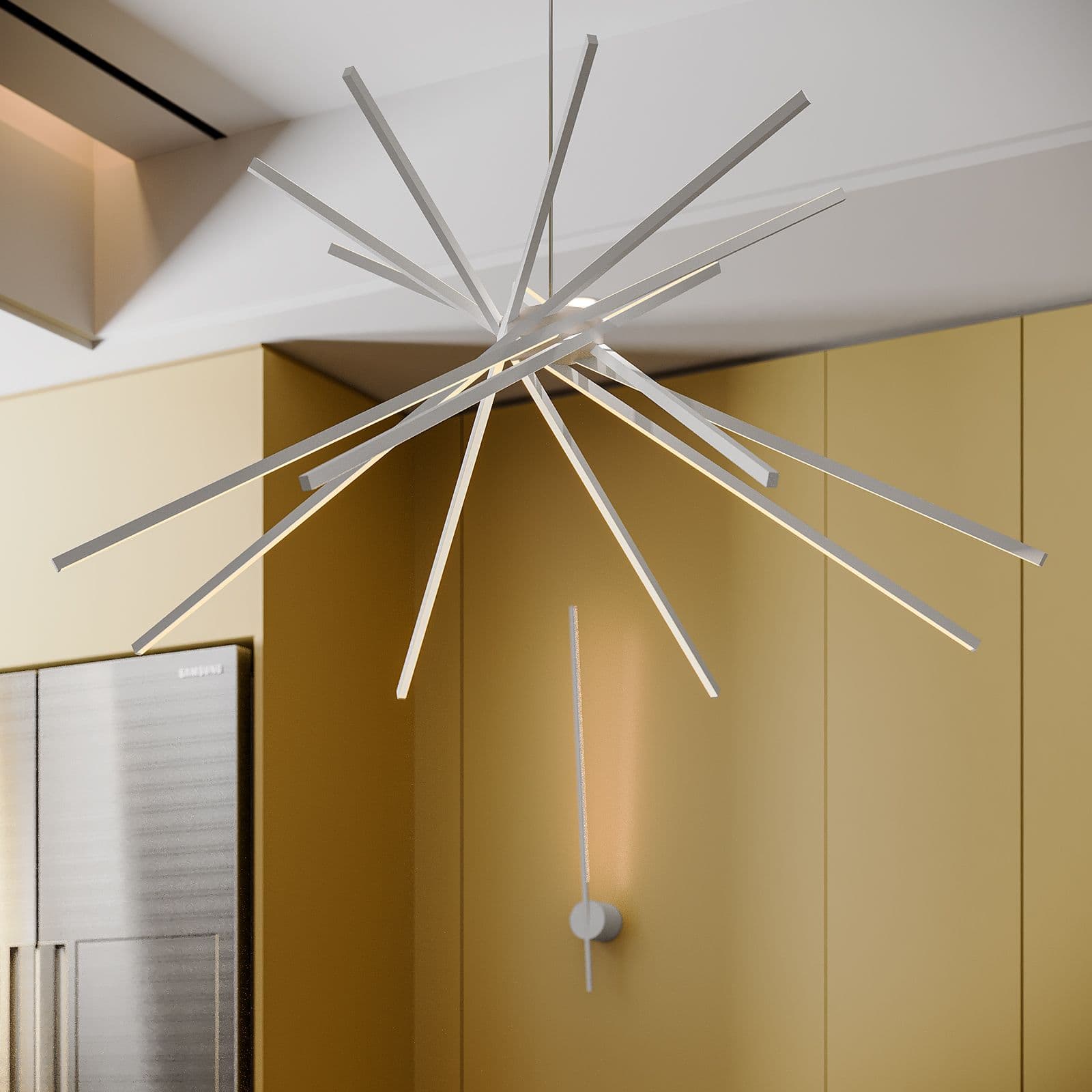 Set lampada da soffitto 160 cm e 2 applique a luce calda in alluminio bianco goffrato