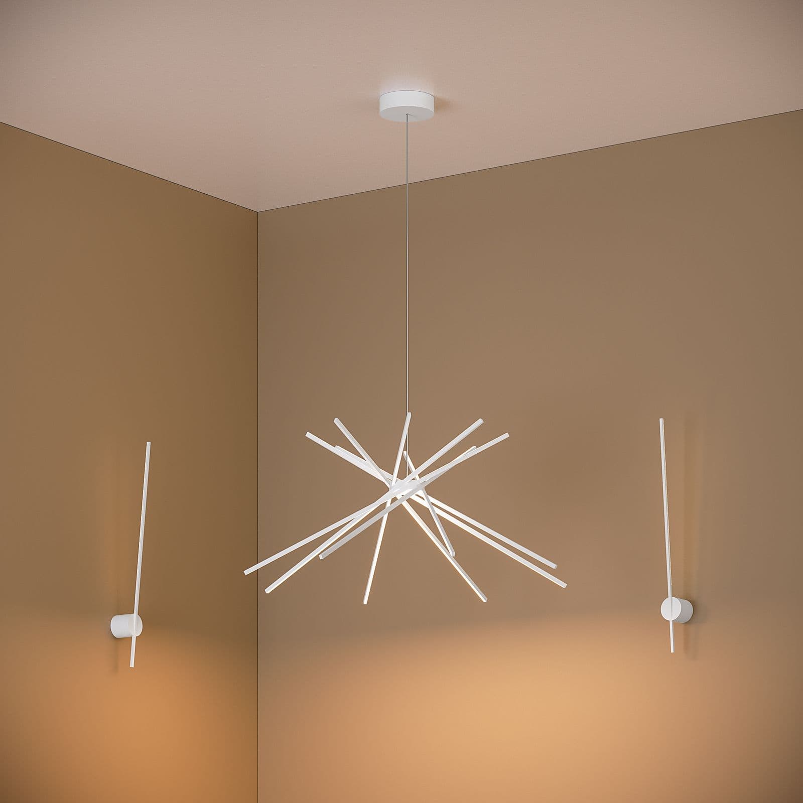 Set lampada da soffitto 160 cm e 2 applique a luce calda in alluminio bianco goffrato