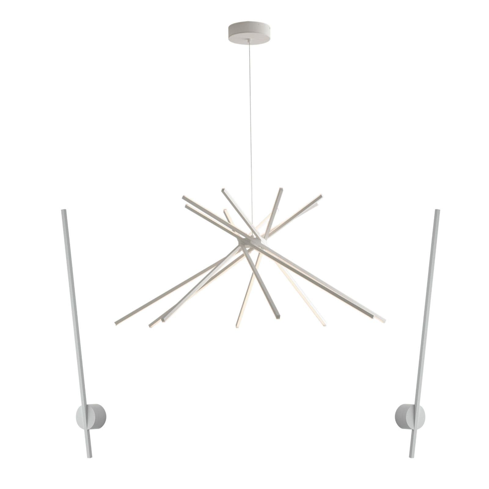 Set lampada da soffitto 160 cm e 2 applique a luce calda in alluminio bianco goffrato