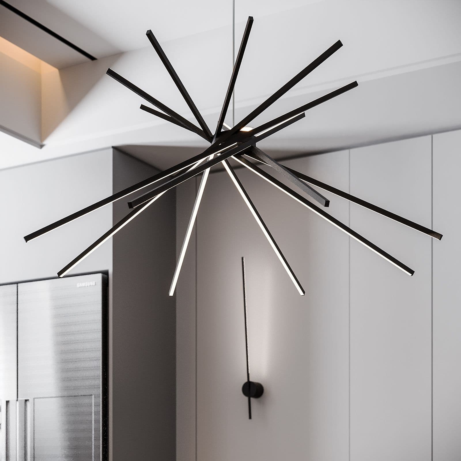Set lampada da soffitto 160 cm e 2 applique a luce naturale in alluminio nero goffrato