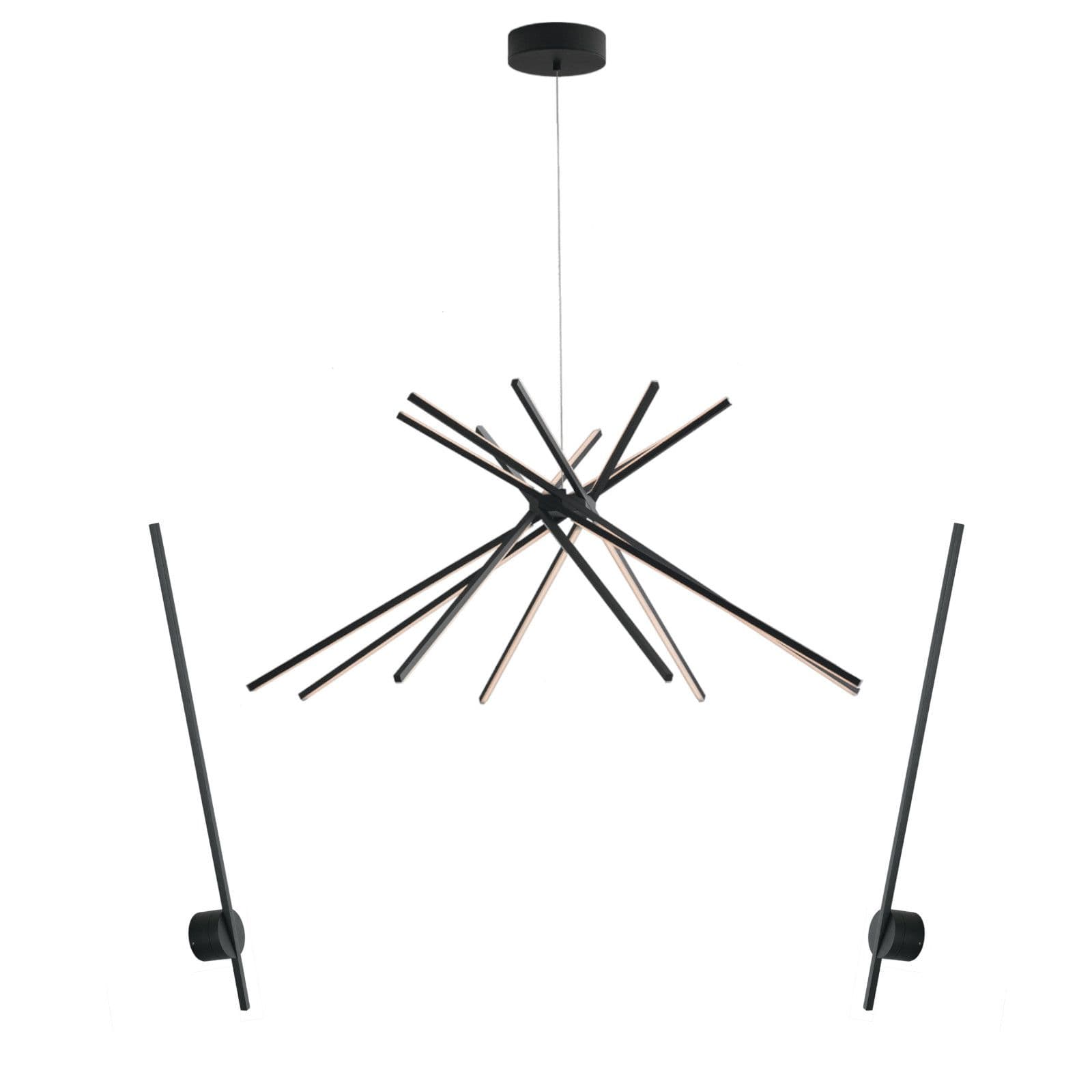 Set lampada da soffitto 160 cm e 2 applique a luce naturale in alluminio nero goffrato