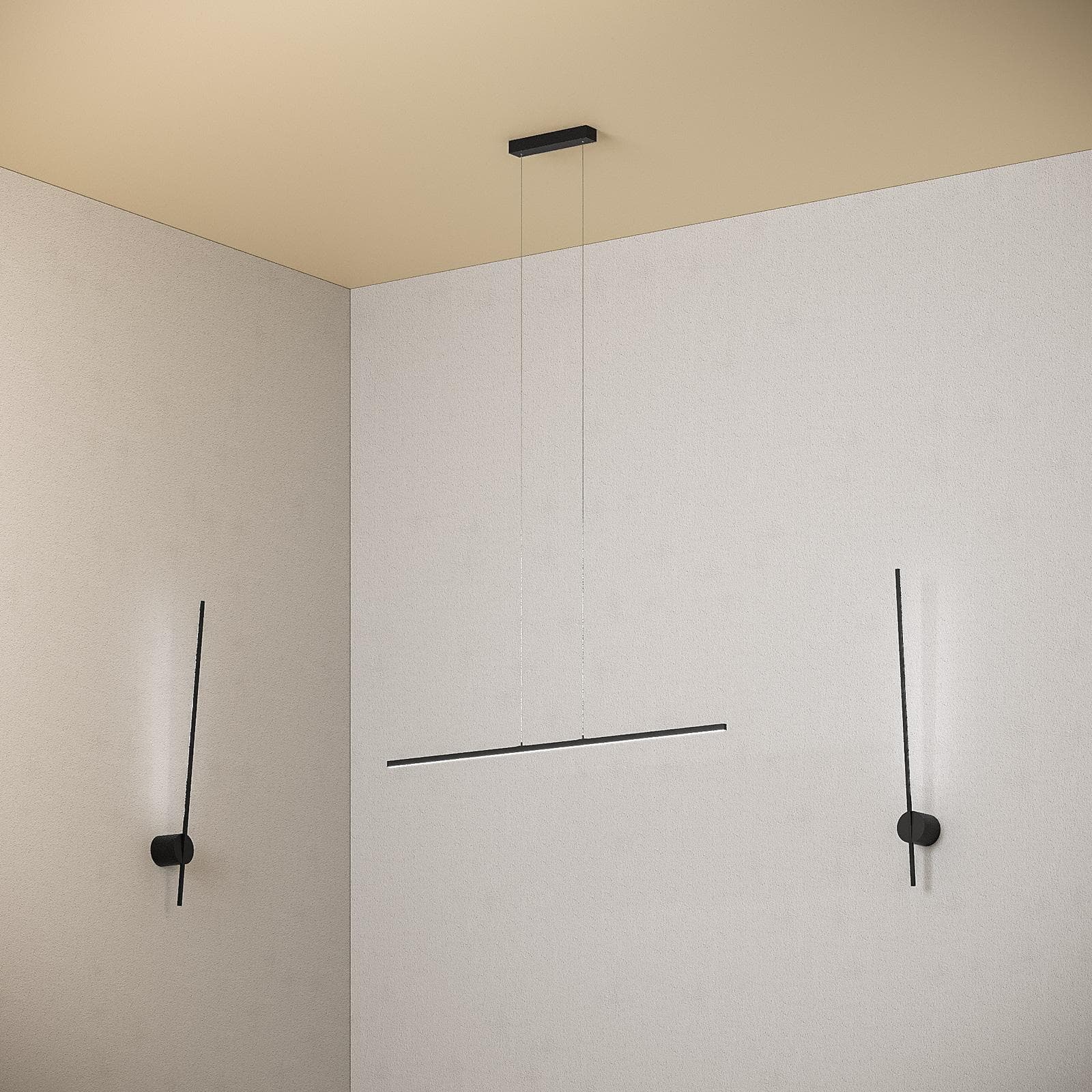 Set lampada da soffitto e 2 applique a luce naturale in alluminio nero goffrato