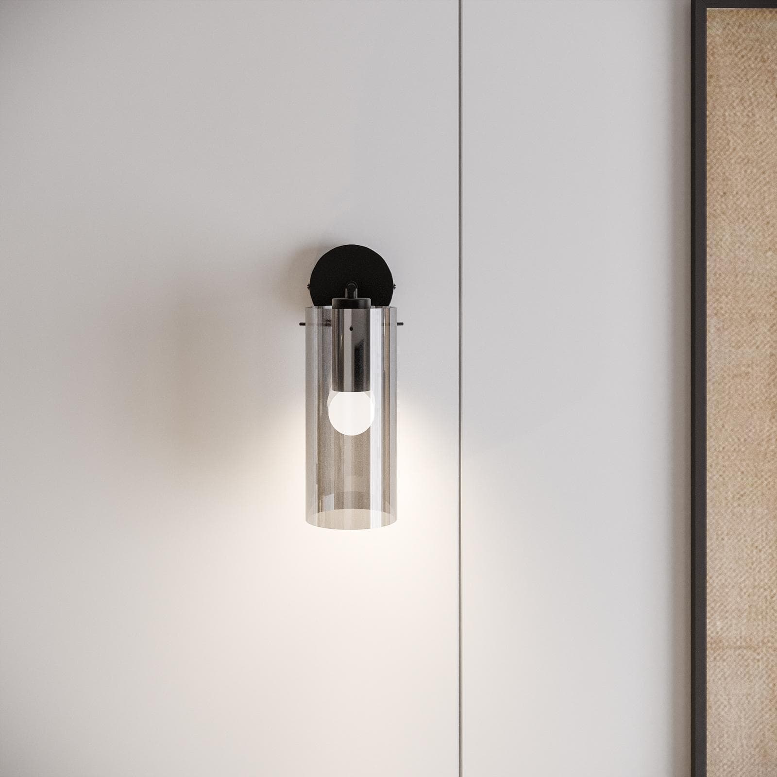 Set lampada sospesa 90x30 cm e 2 applique in metallo nero e diffusore in vetro fumè