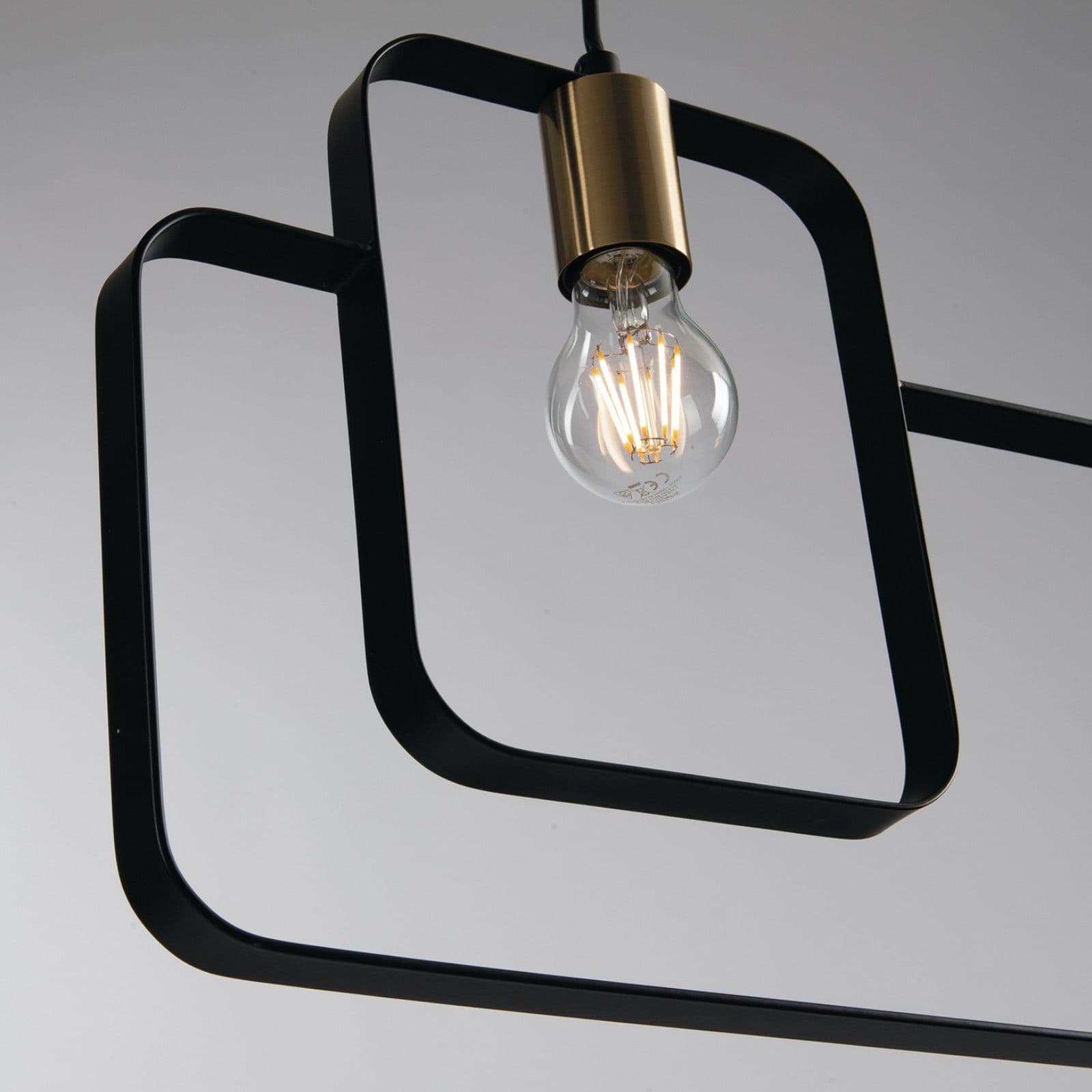 Set lampadario a sospensione + 2 applique in metallo nero e oro