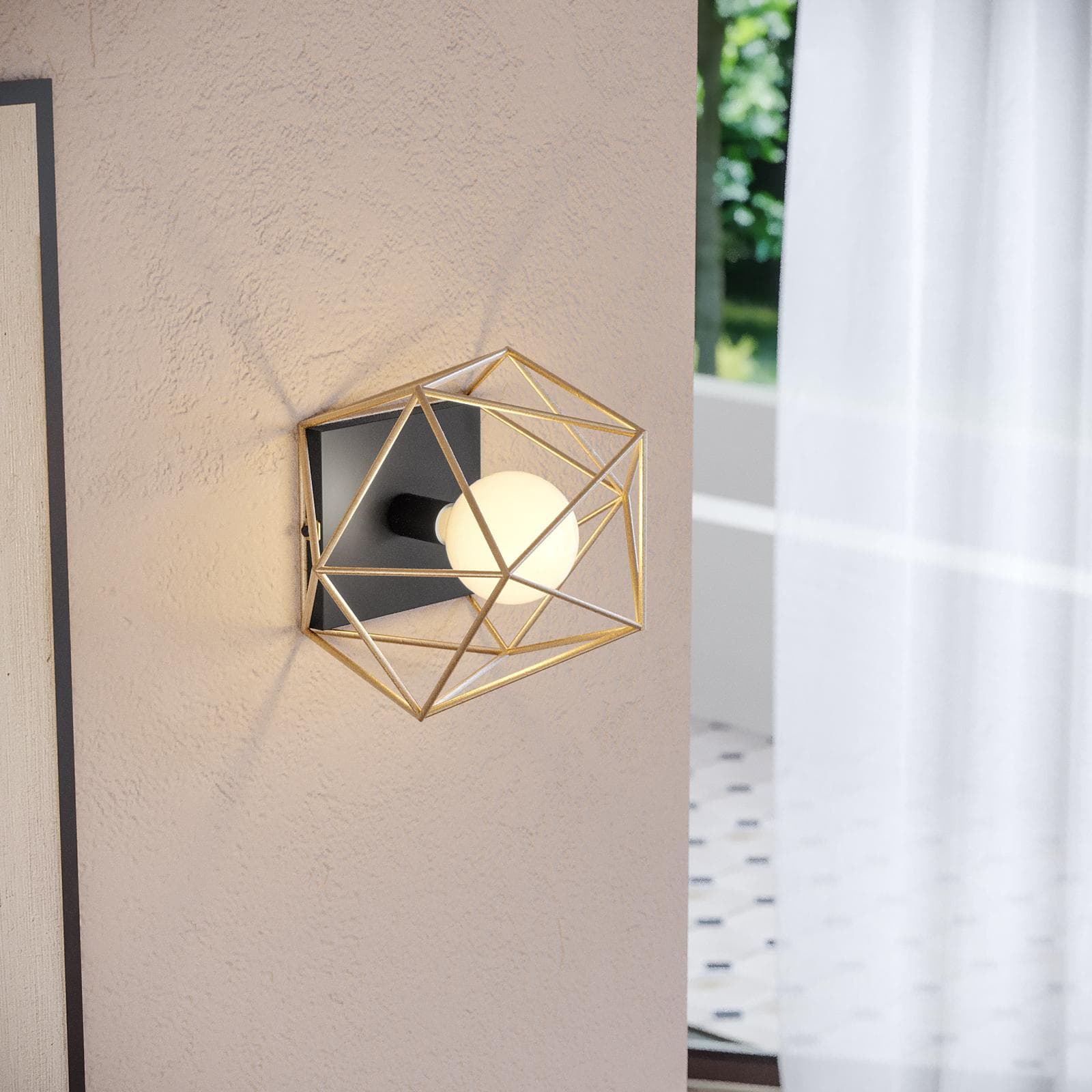 Set lampadario a sospensione da 4 lampade e 2 plafoniere in metallo nero e oro