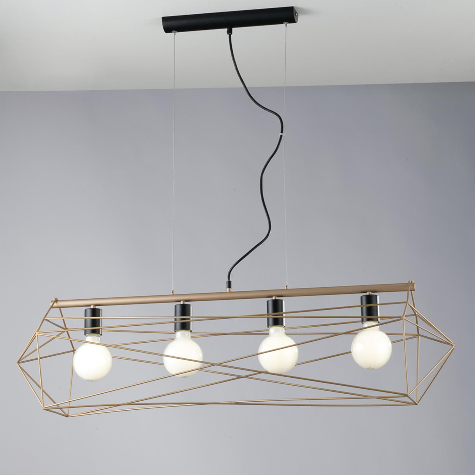 Set lampadario a sospensione da 4 lampade e 2 plafoniere in metallo nero e oro