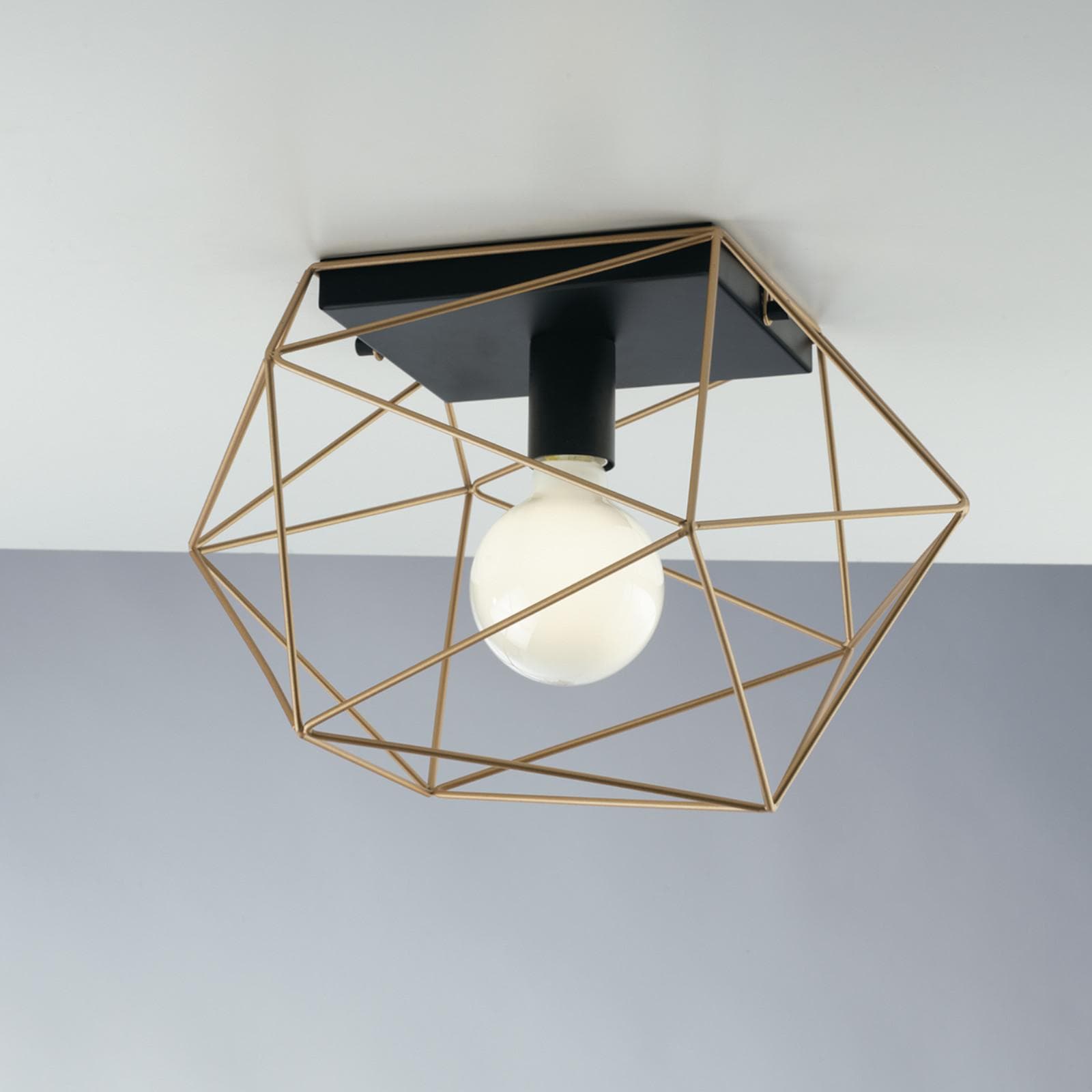 Set lampadario a sospensione da 4 lampade e 2 plafoniere in metallo nero e oro