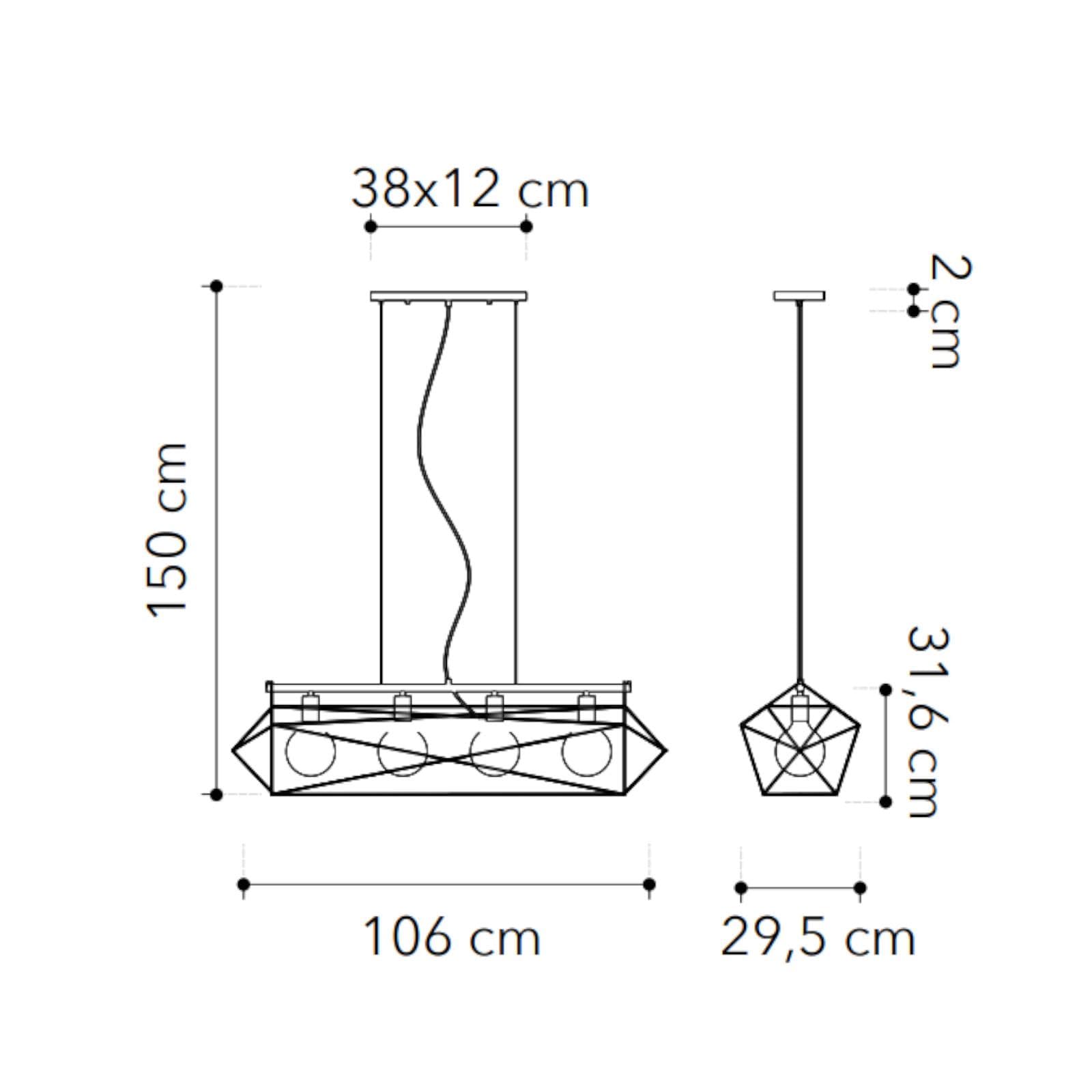 Set lampadario a sospensione da 4 lampade e 2 plafoniere in metallo nero e oro