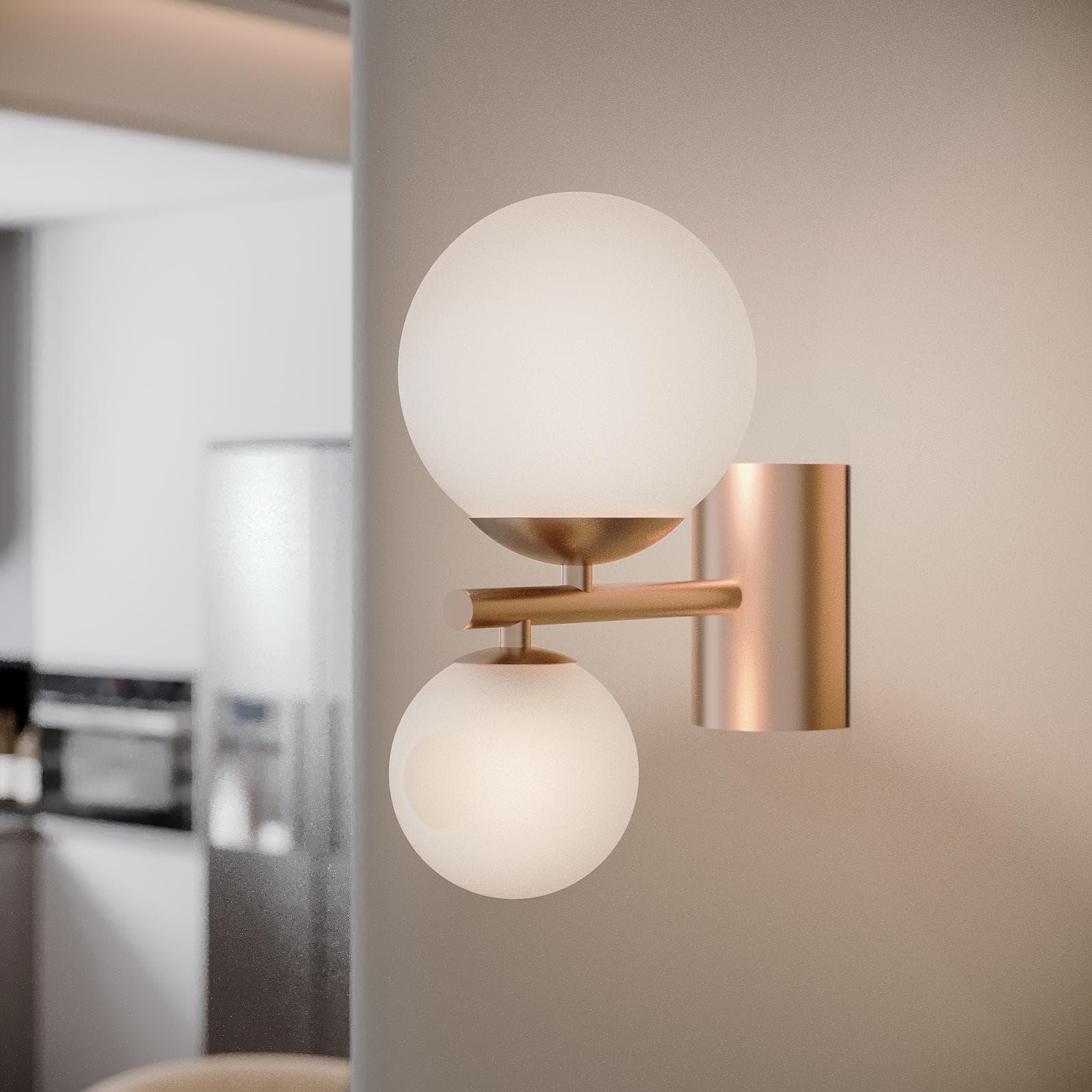 Set lampadario a sospensione da 5 lampade e 2 applique in oro rosa e vetro soffiato