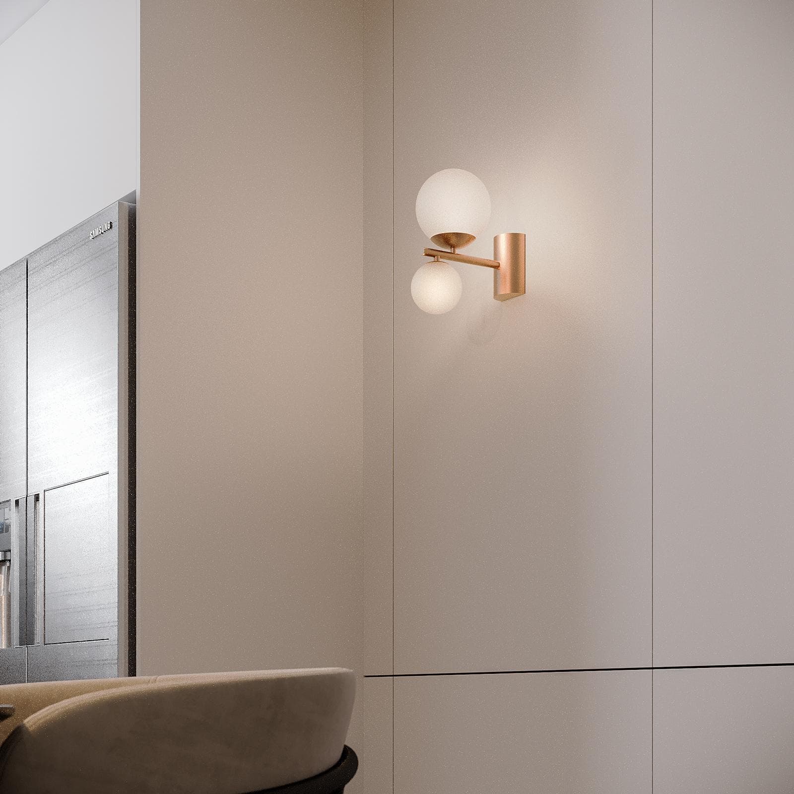 Set lampadario a sospensione da 5 lampade e 2 applique in oro rosa e vetro soffiato