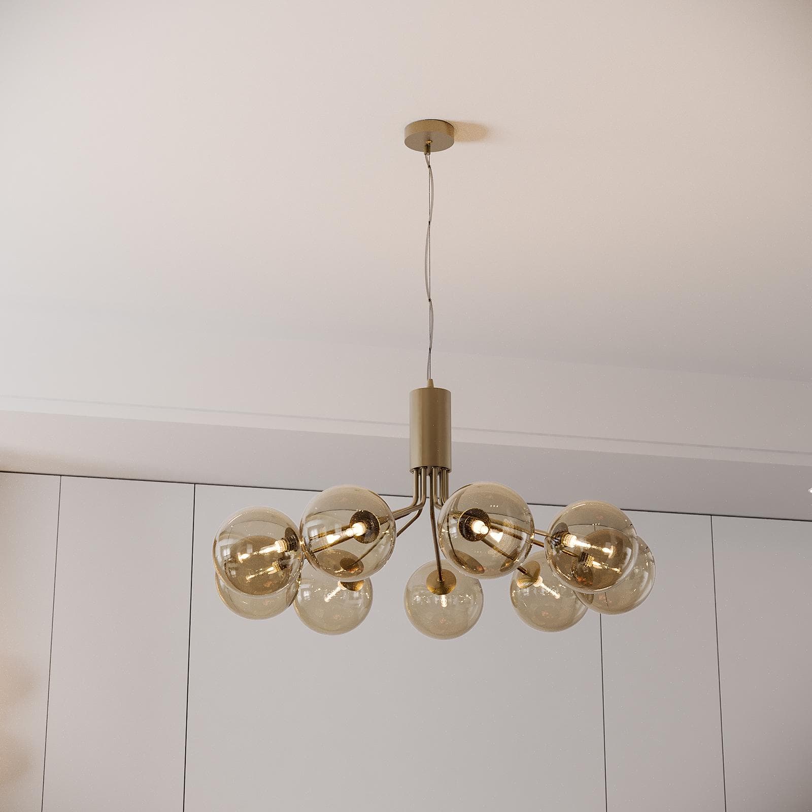 Set lampadario a sospensione da 9 lampade e 2 applique in vetro champagne