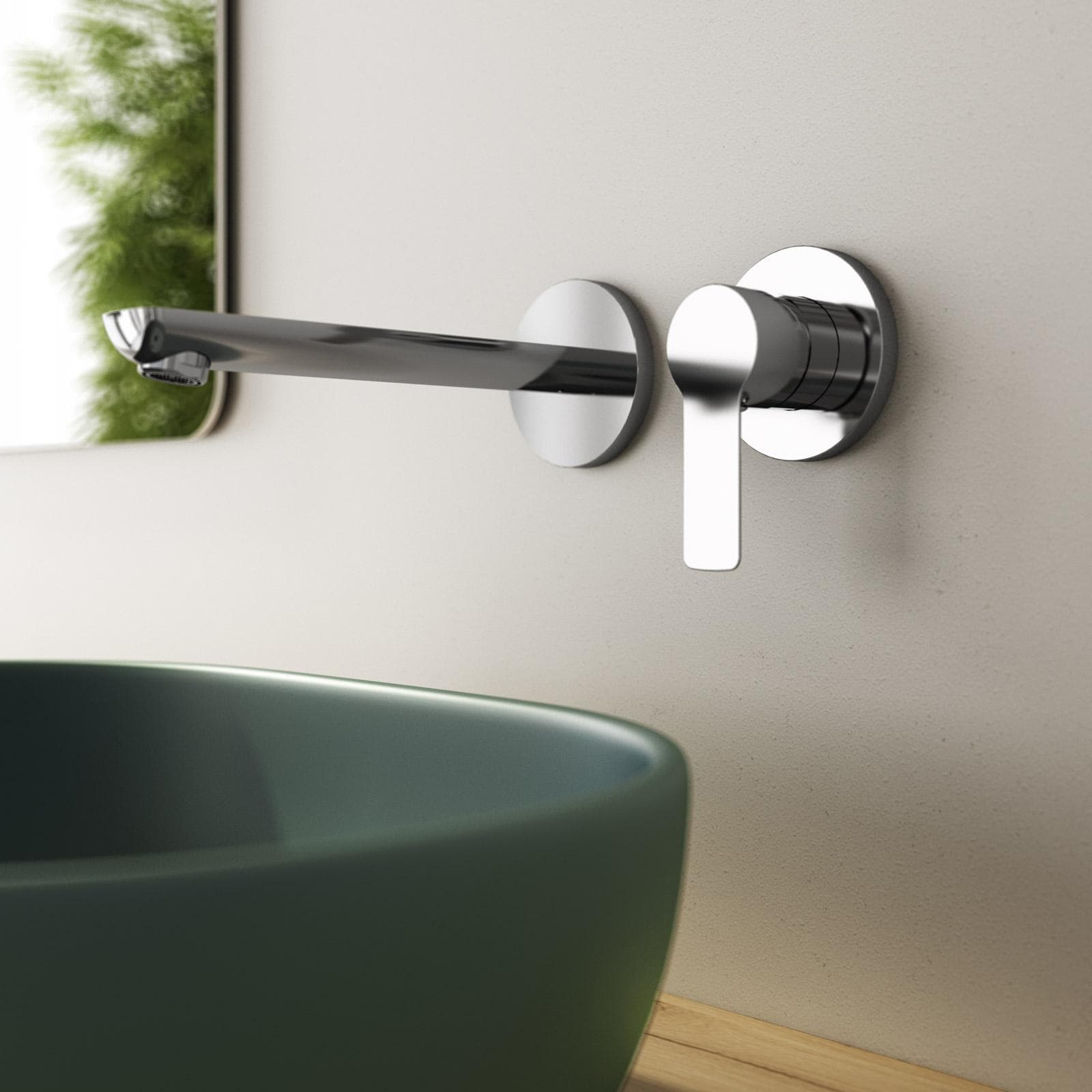 Set miscelatore lavabo a muro canna 20 cm e bidet con incasso doccia con deviatore cromo – Key
