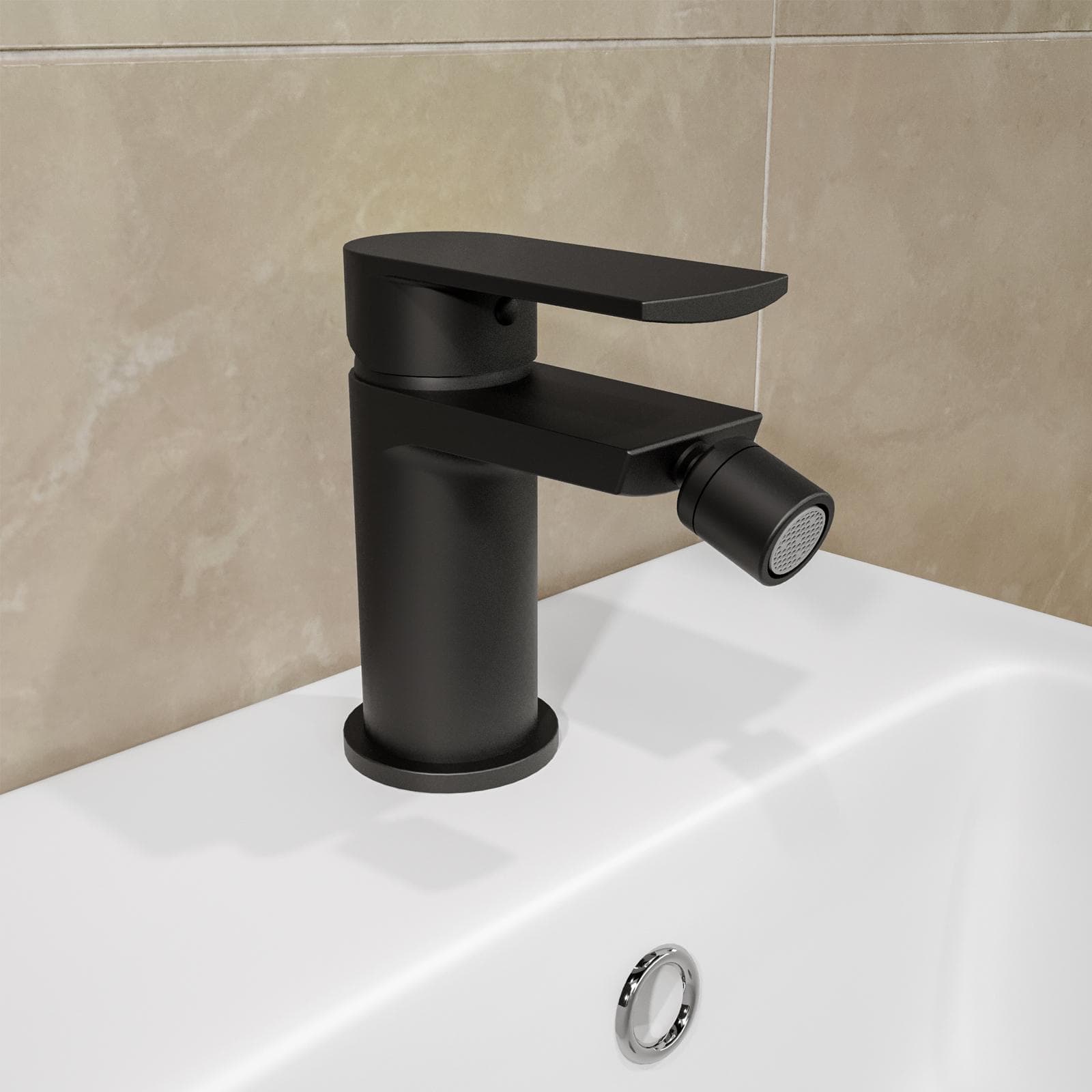 Set miscelatore lavabo a muro canna 20 cm e bidet con incasso doccia con deviatore nero – Fluid