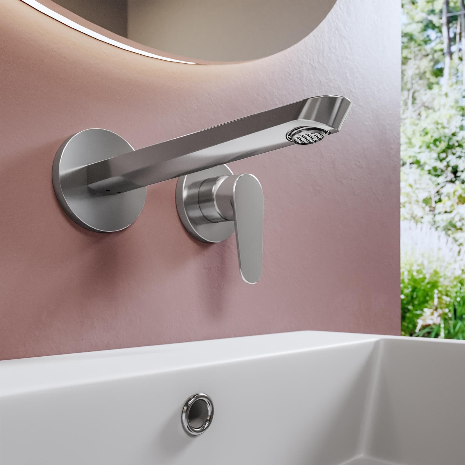 Set miscelatore lavabo a muro canna 20 cm e bidet con scarico cromo – Lir