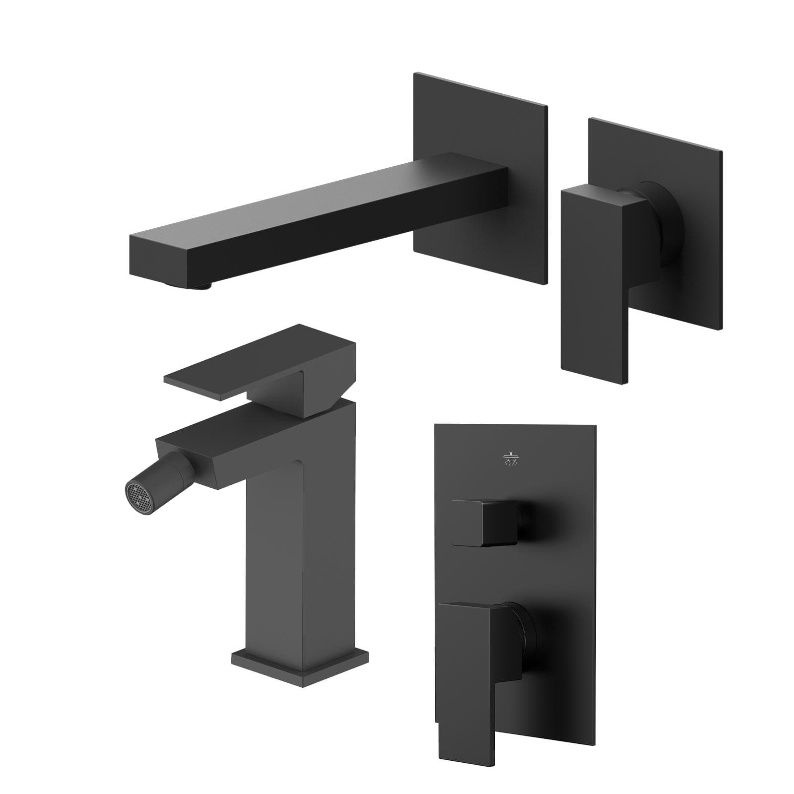 Set miscelatore lavabo a muro canna 20 e bidet con incasso doccia con deviatore nero – Kyria