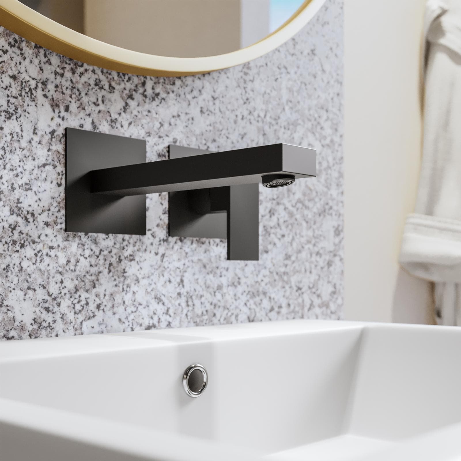 Set miscelatore lavabo a muro canna 20 e bidet con incasso doccia con deviatore nero – Kyria