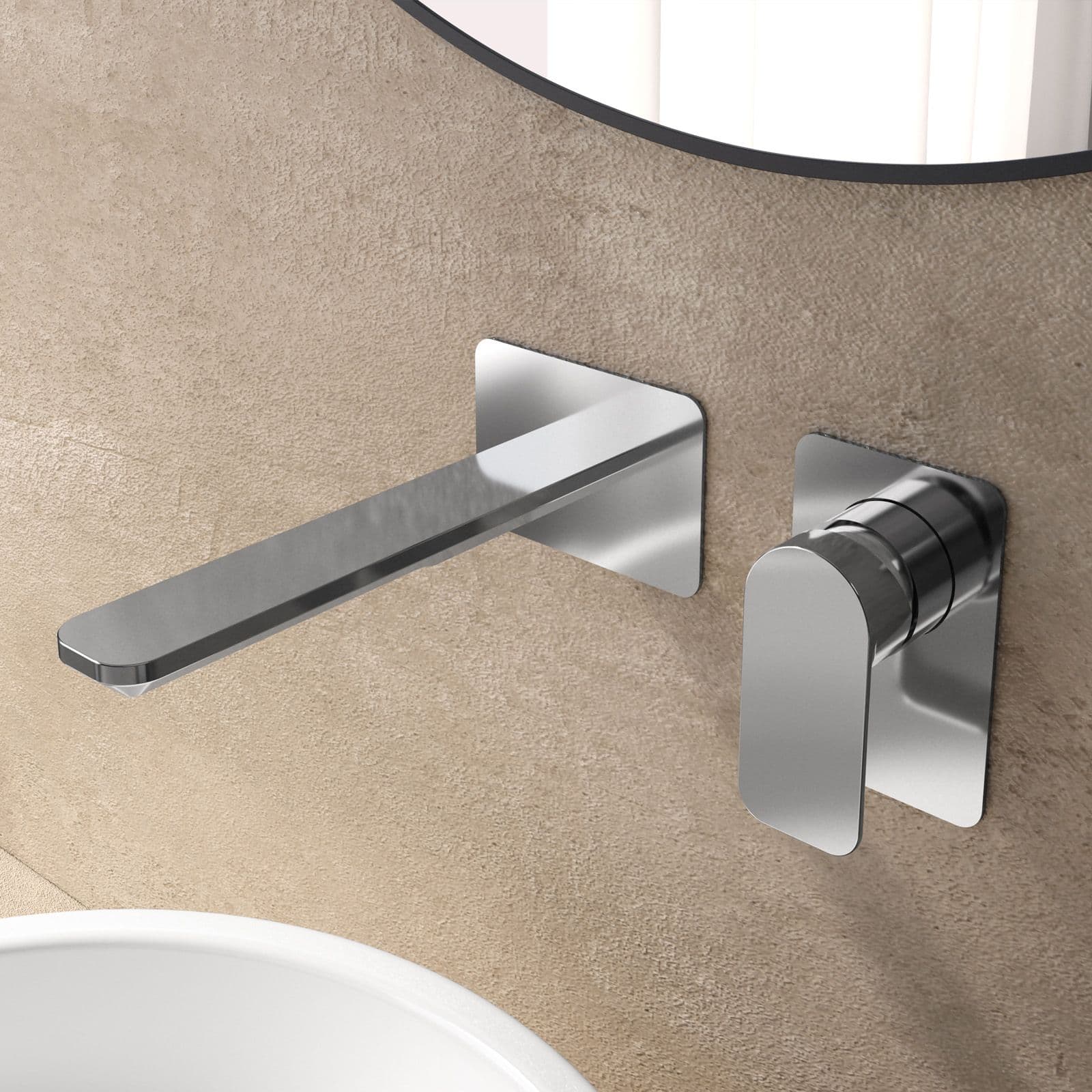 Set miscelatore lavabo a muro canna 20 e bidet con incasso doccia cromo – Fusion