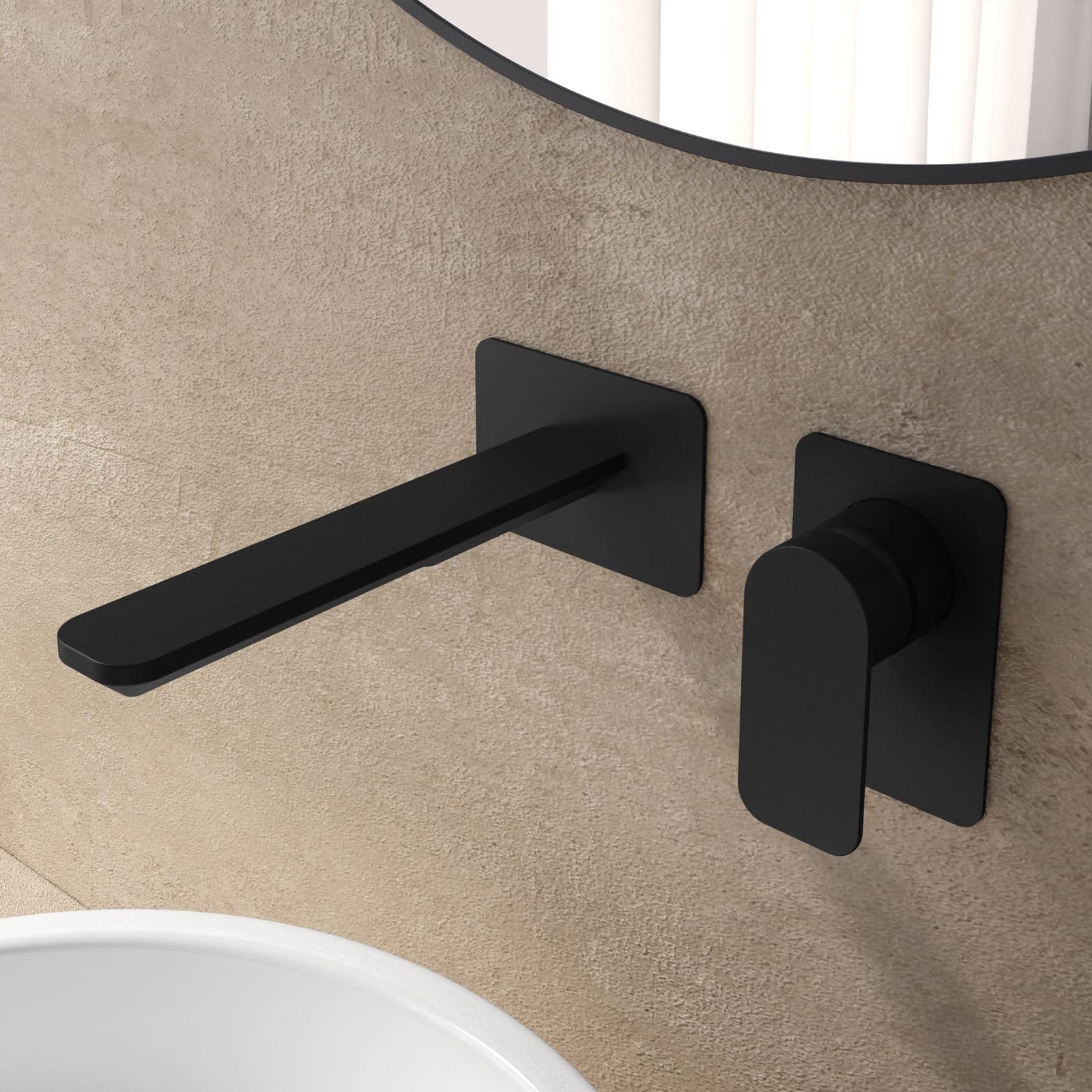 Set miscelatore lavabo a muro canna 20 e bidet con incasso doccia nero – Fusion