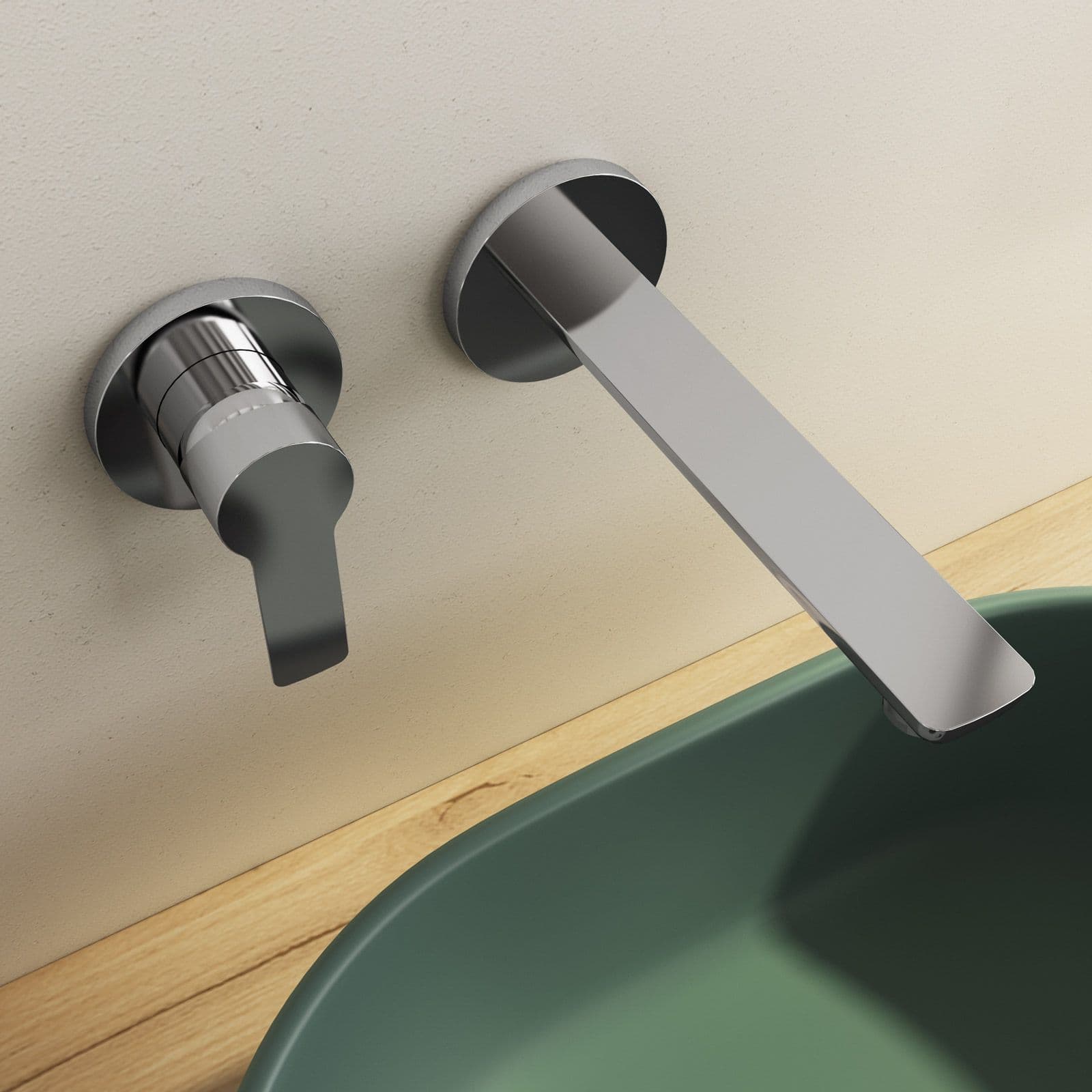 Set miscelatore lavabo a muro canna 25 cm e bidet con esterno doccia cromo – Key