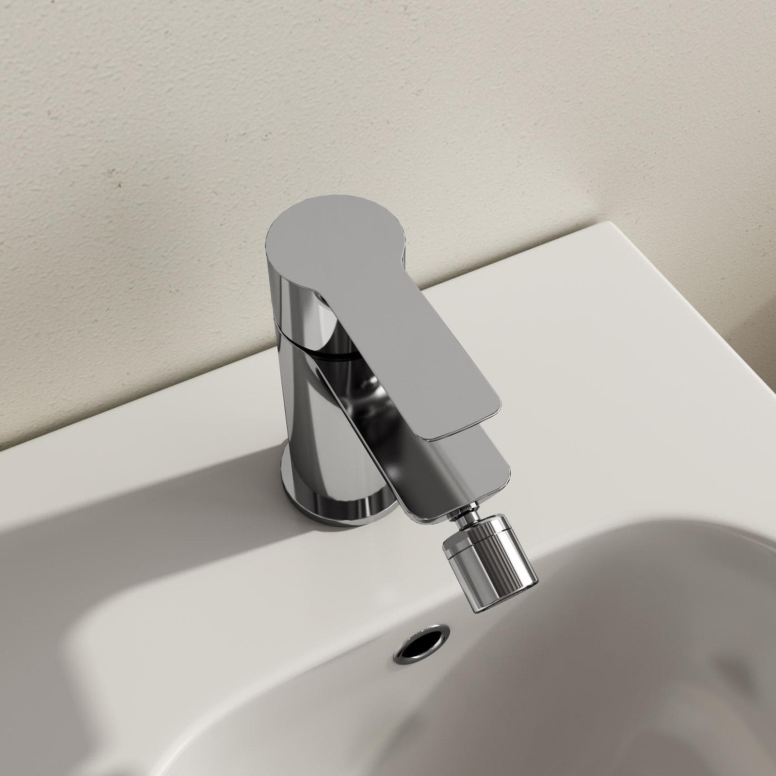 Set miscelatore lavabo a muro canna 25 cm e bidet con incasso doccia con deviatore cromo – Key
