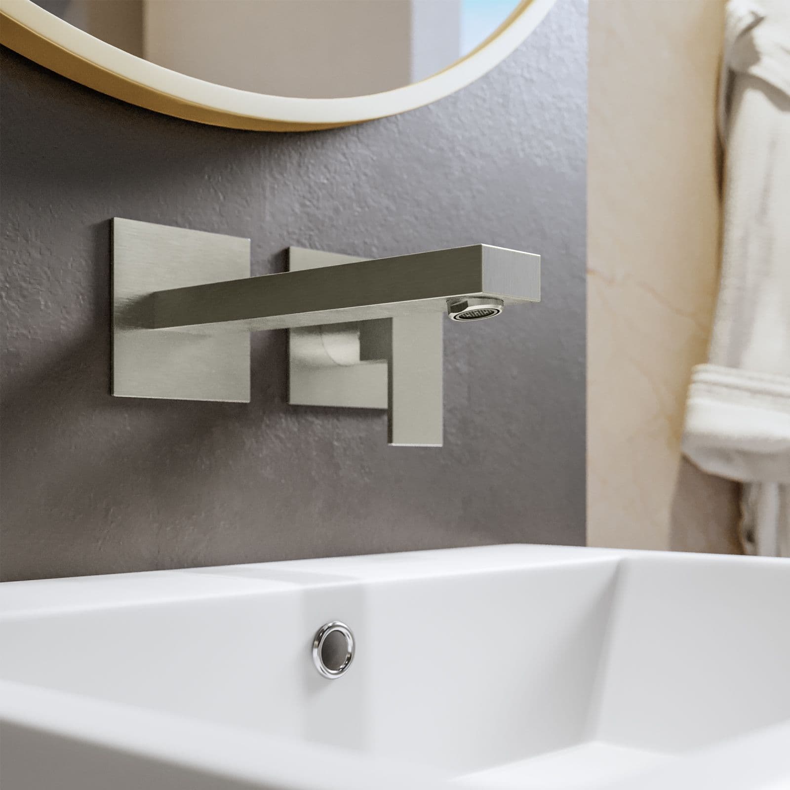 Set miscelatore lavabo a muro canna 25 e bidet con esterno vasca spazzolato – Kyria