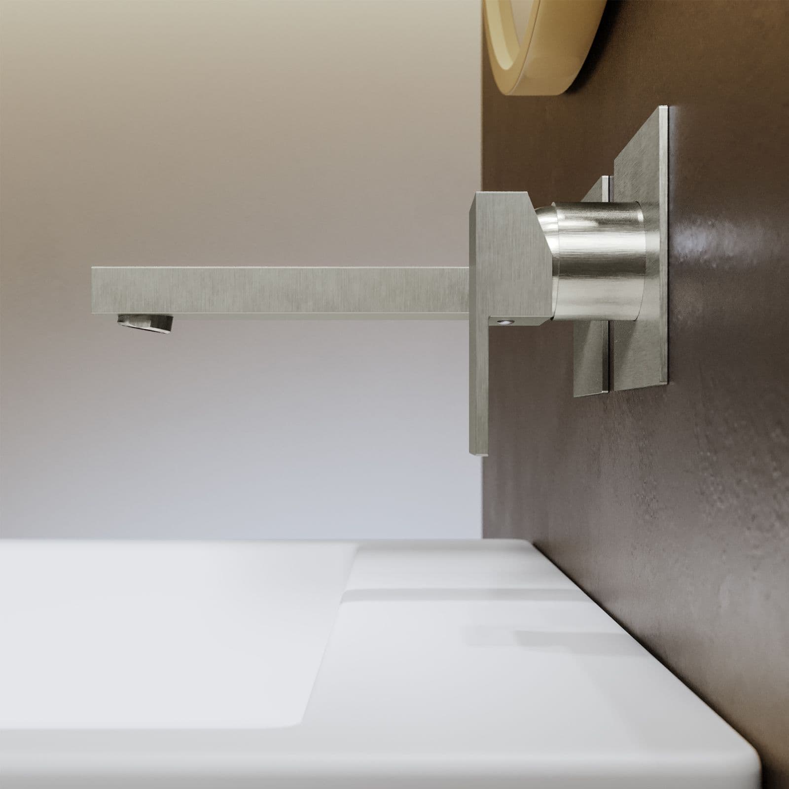 Set miscelatore lavabo a muro canna 25 e bidet con esterno vasca spazzolato – Kyria
