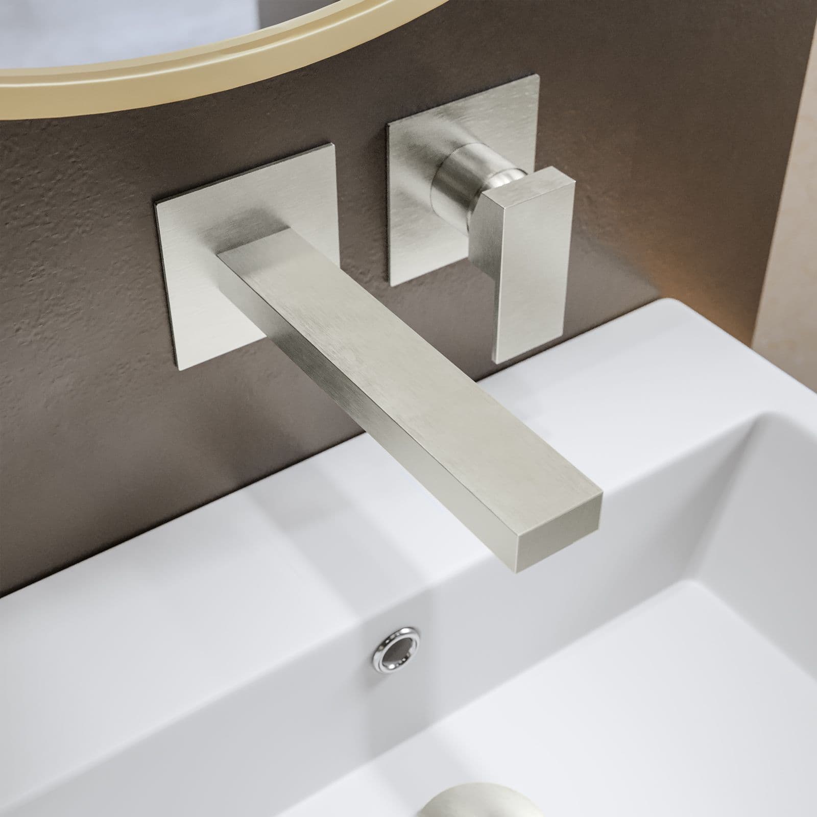 Set miscelatore lavabo a muro canna 25 e bidet con esterno vasca spazzolato – Kyria