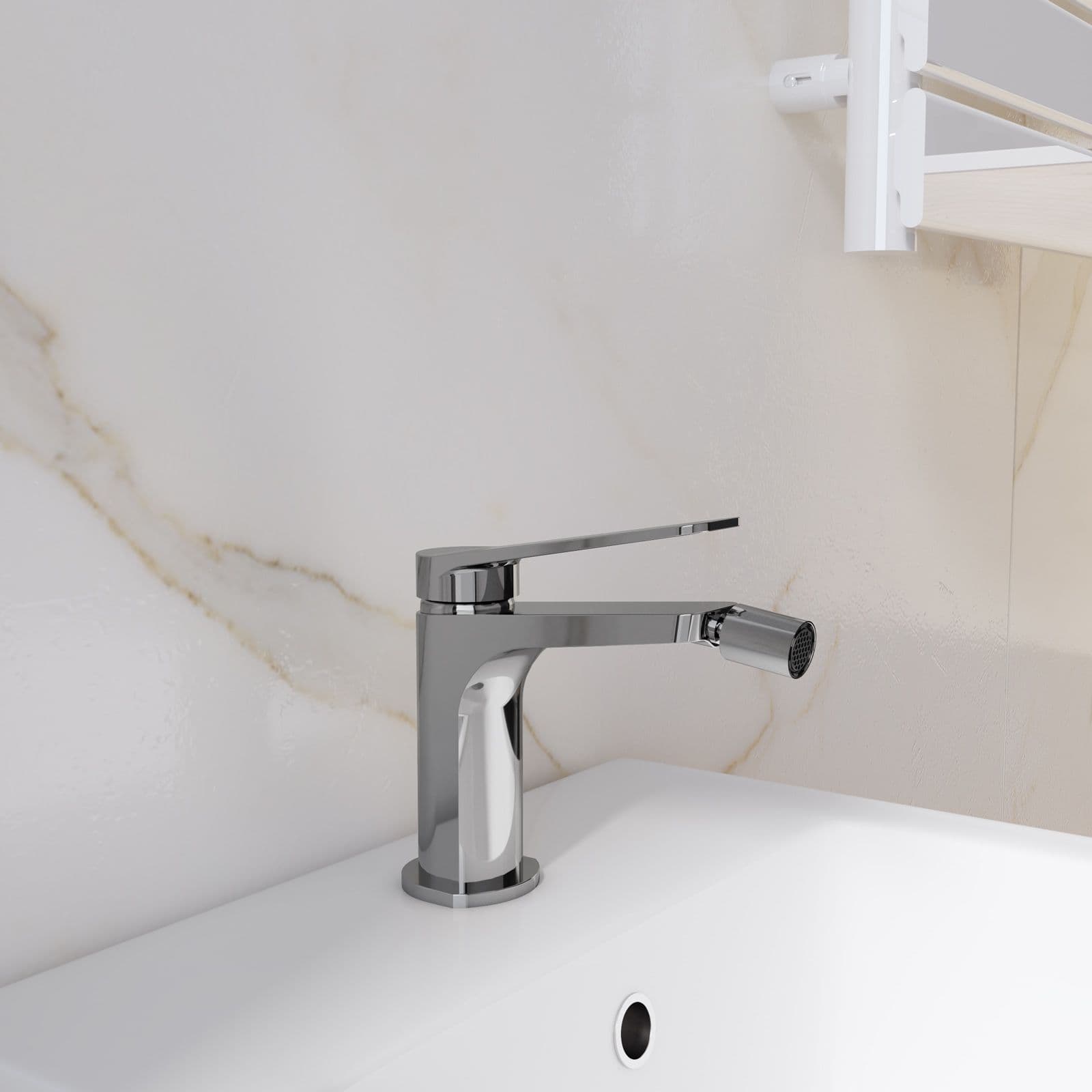 Set lavabo a muro e bidet con incasso doccia in ottone cromo - Nocta