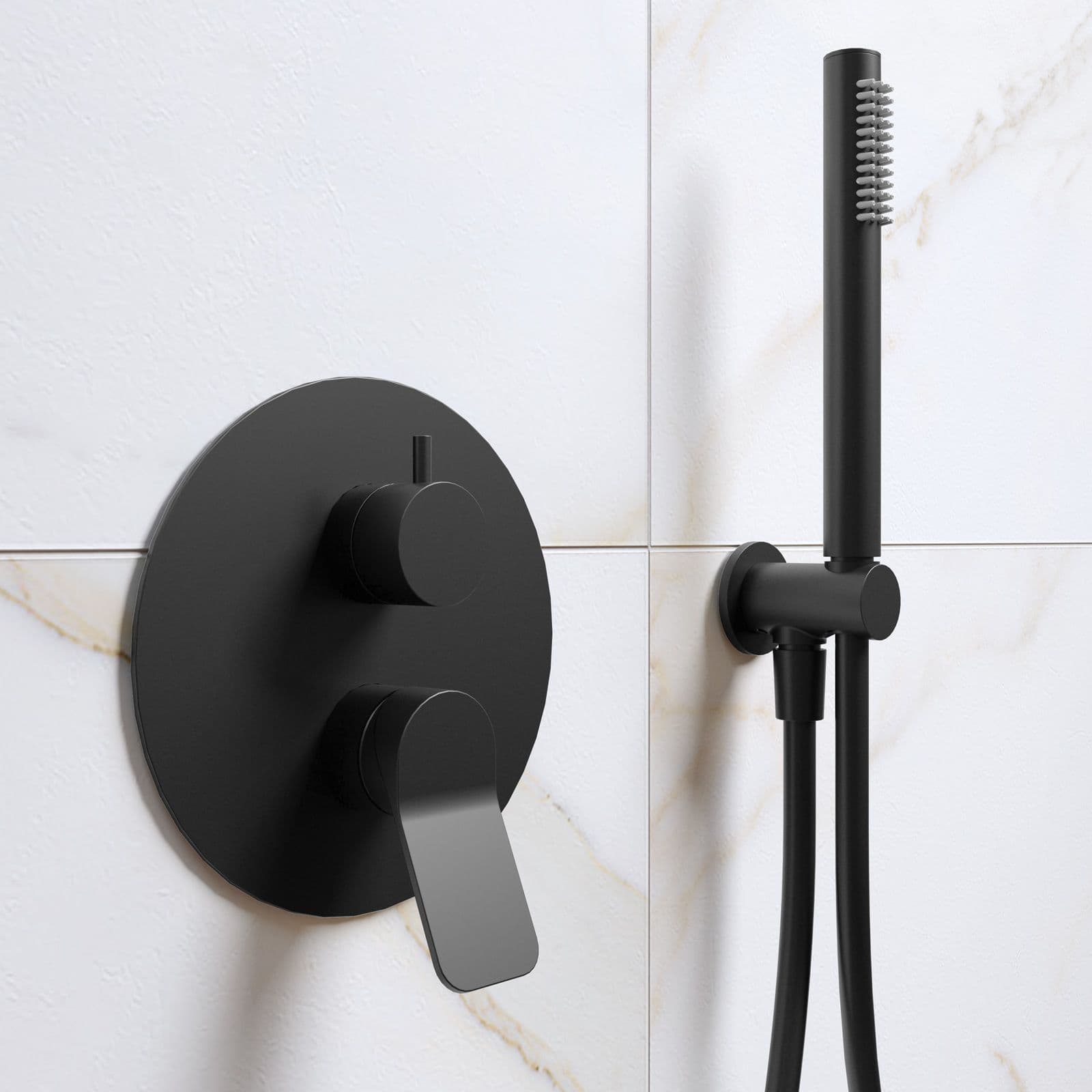 Set lavabo a muro e bidet con incasso doccia in ottone nero opaco - Nocta