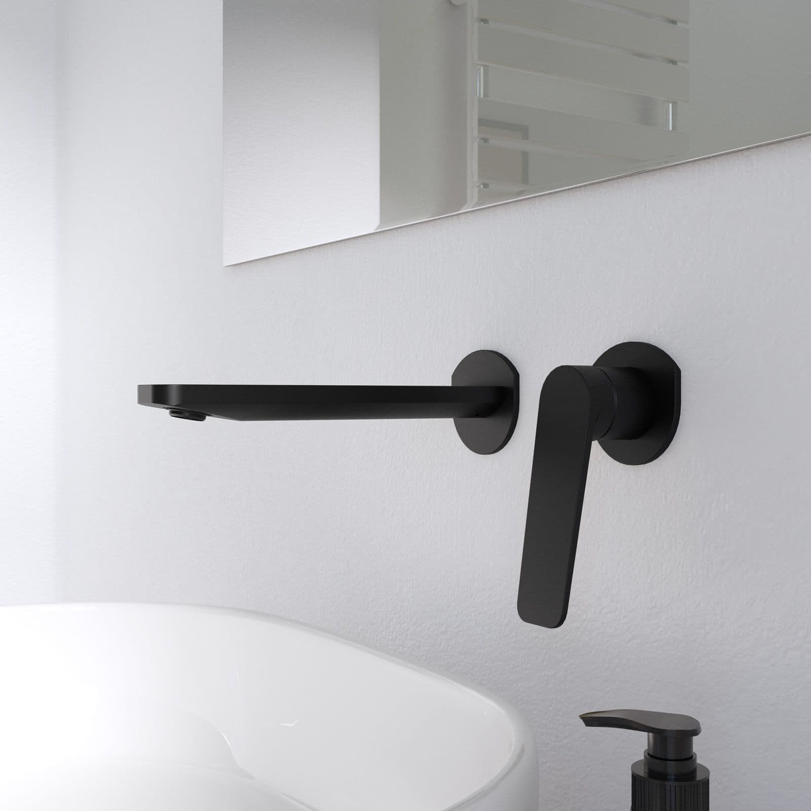 Set lavabo a muro e bidet con incasso doccia in ottone nero opaco - Nocta