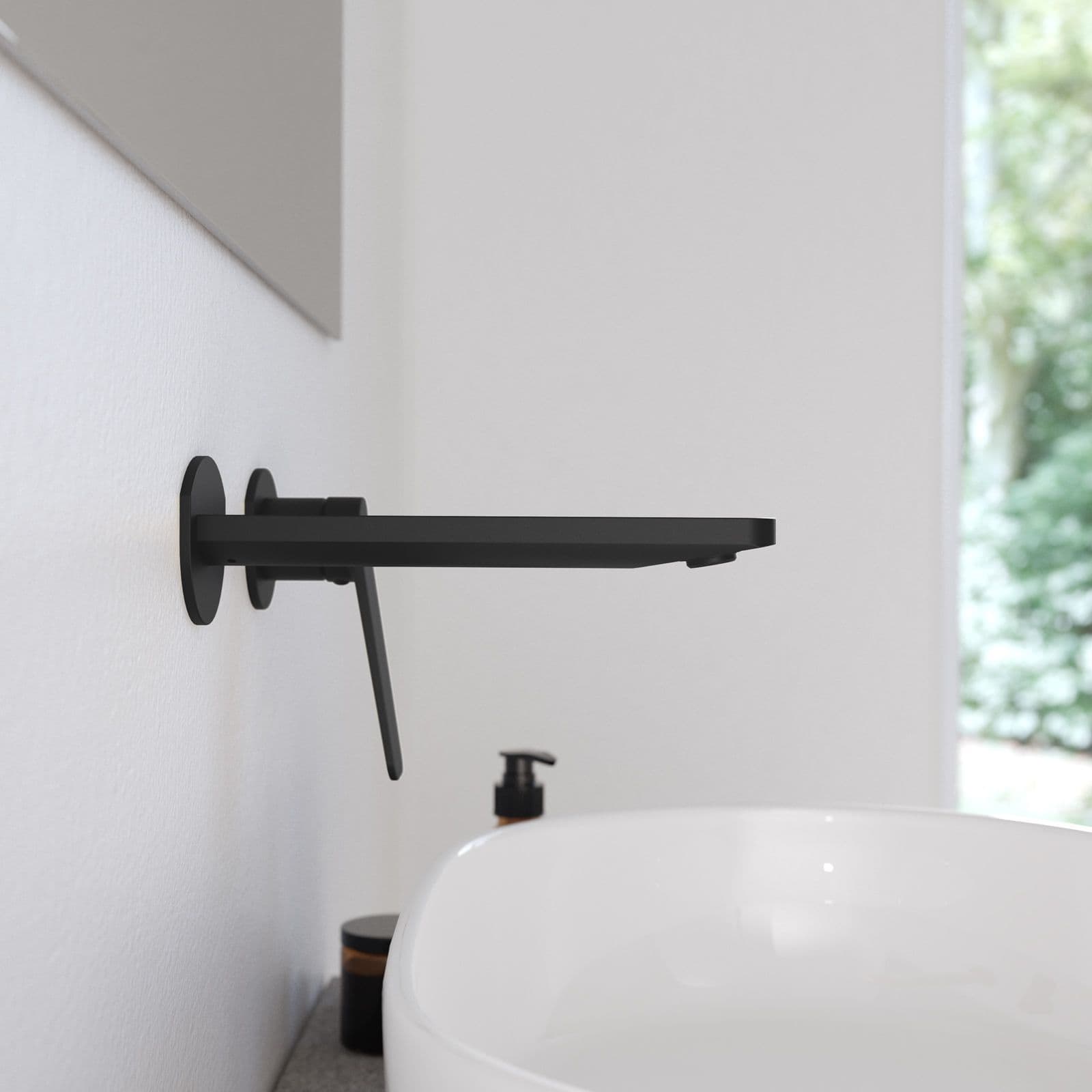 Set lavabo a muro e bidet con incasso doccia in ottone nero opaco - Nocta