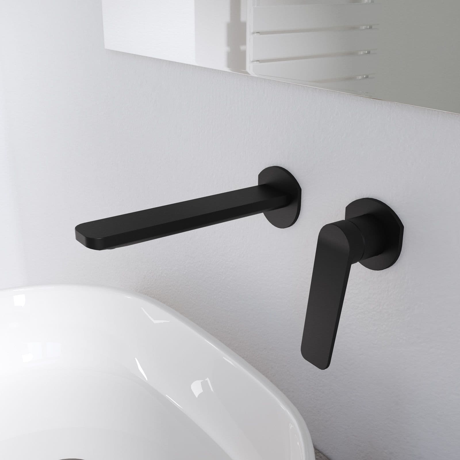 Set lavabo a muro e bidet con incasso doccia in ottone nero opaco - Nocta