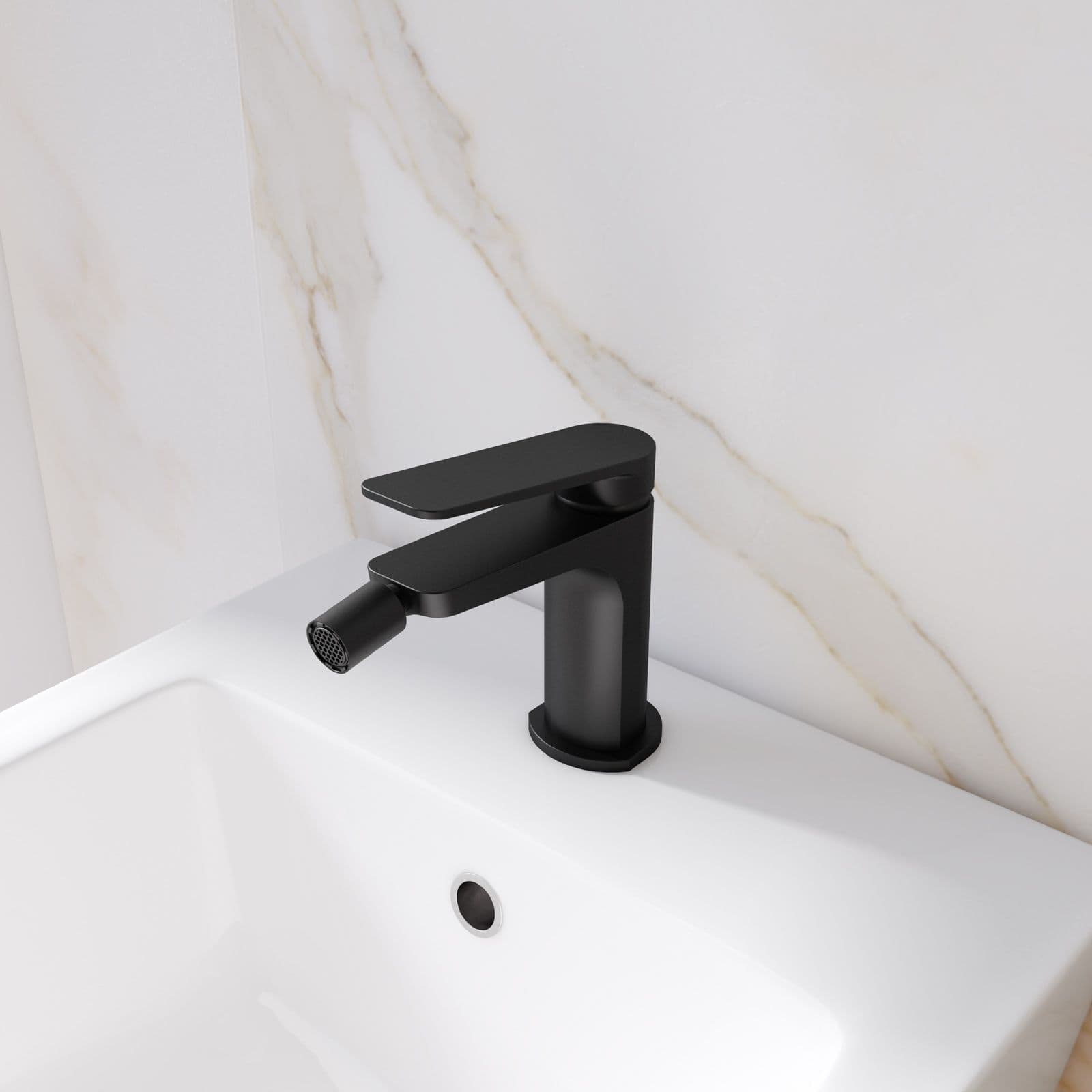 Set lavabo a muro e bidet con incasso doccia in ottone nero opaco - Nocta