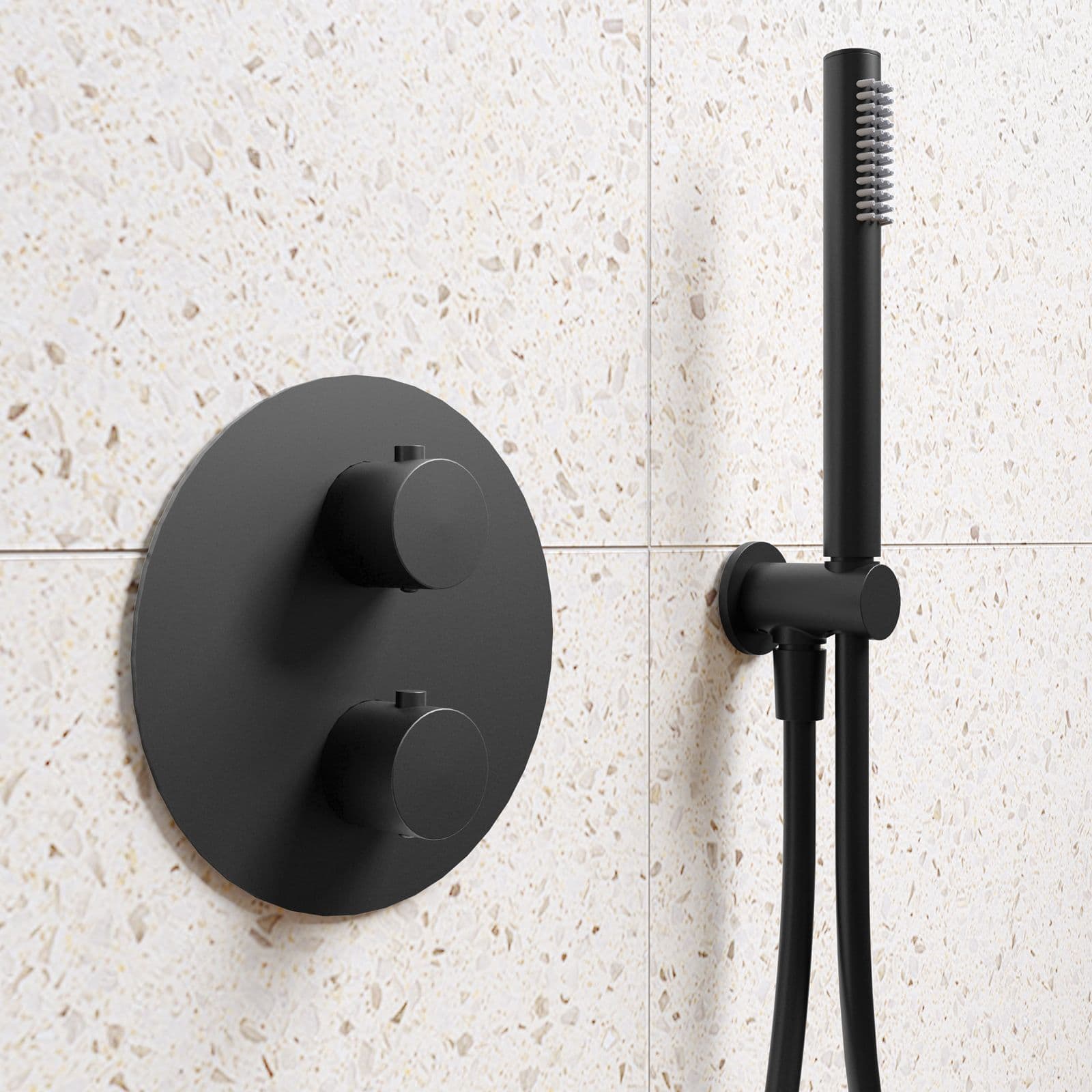 Set lavabo a muro e bidet con incasso doccia termostatico in ottone nero opaco - Nocta