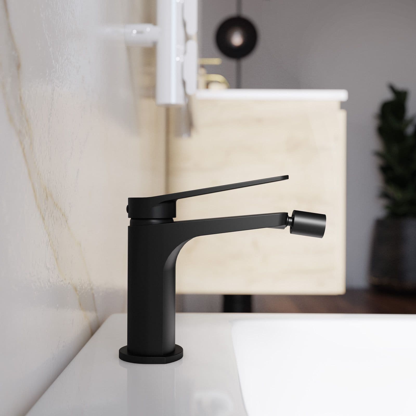 Set lavabo a muro e bidet con incasso doccia termostatico in ottone nero opaco - Nocta