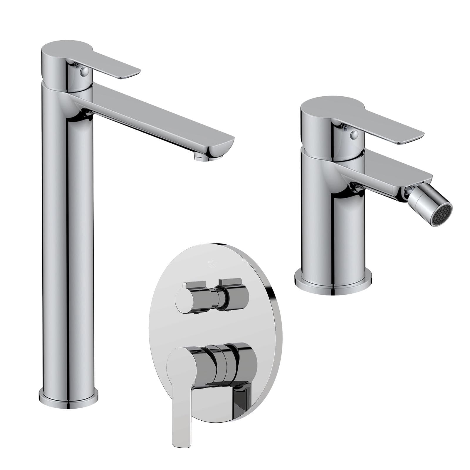 Set miscelatore lavabo alto e bidet con incasso doccia con deviatore cromo – Key