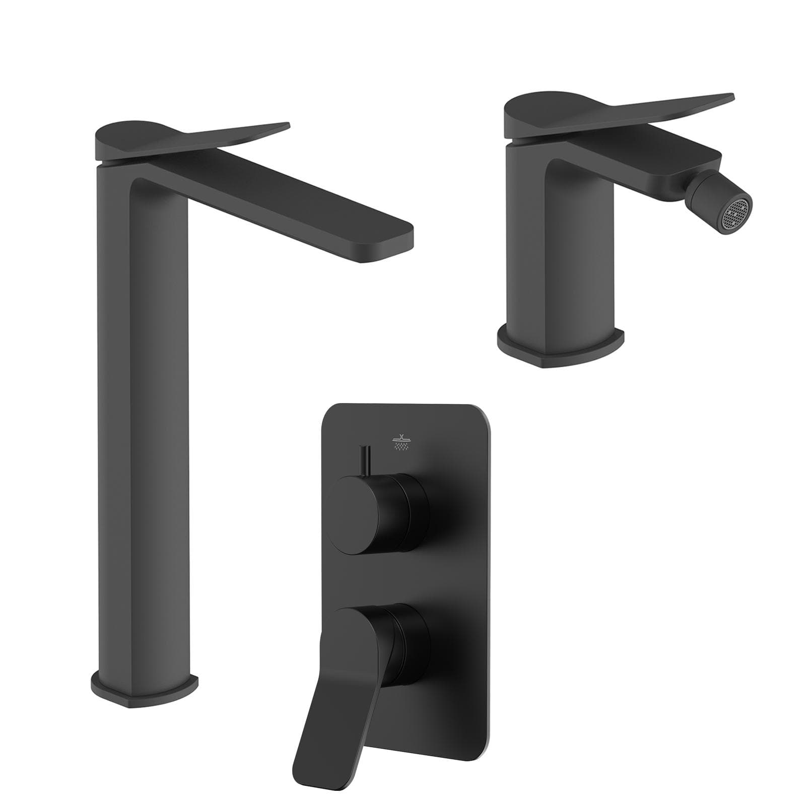Set miscelatore lavabo alto e bidet con incasso doccia con deviatore nero – Wing