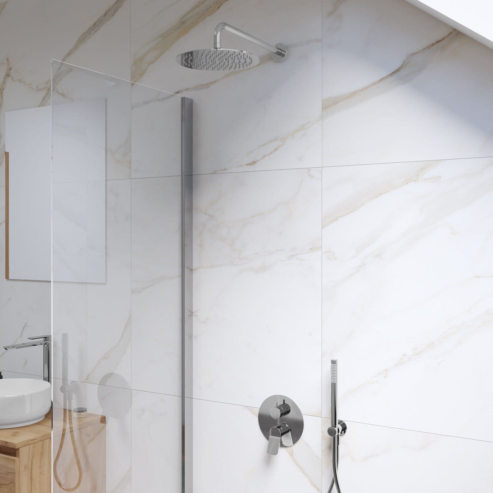 Set lavabo alto e bidet con incasso doccia in ottone cromo - Nocta