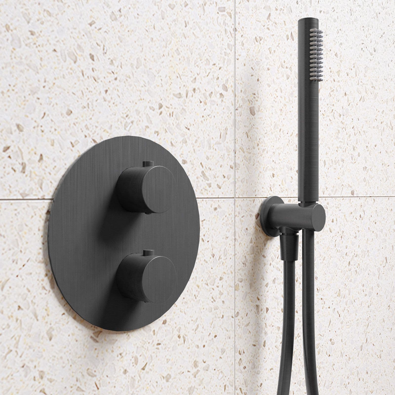 Set lavabo alto e bidet con incasso doccia termostatico in ottone nero spazzolato - Nocta